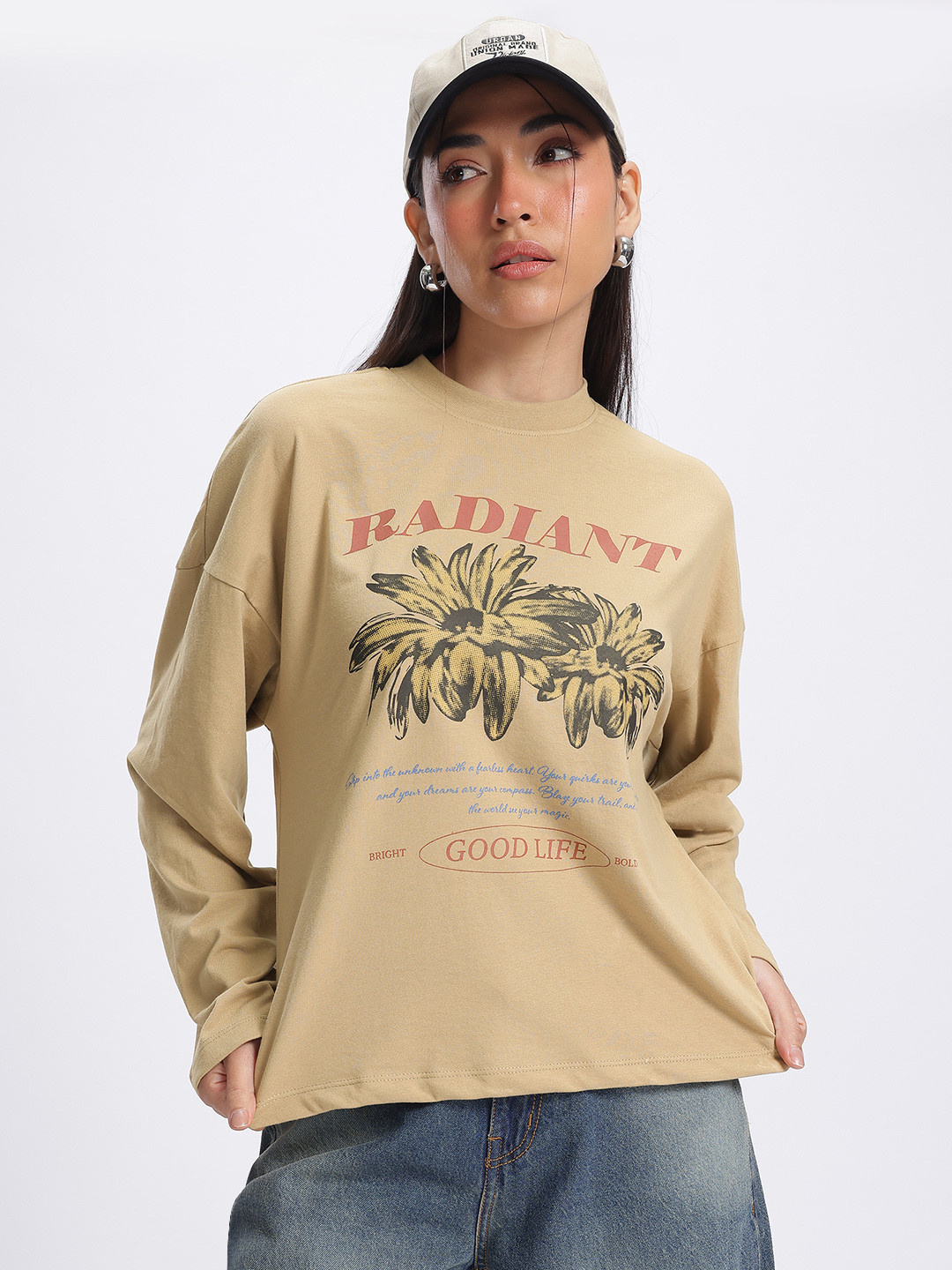 

glitchez Radiant Minimalist Printed T-shirt, Beige