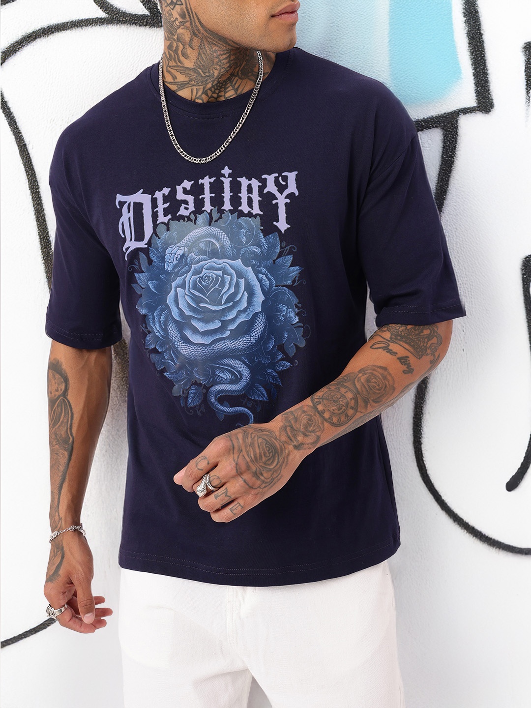 

Kook N Keech Grunge Fate Vision Printed Oversized T-shirt, Navy blue