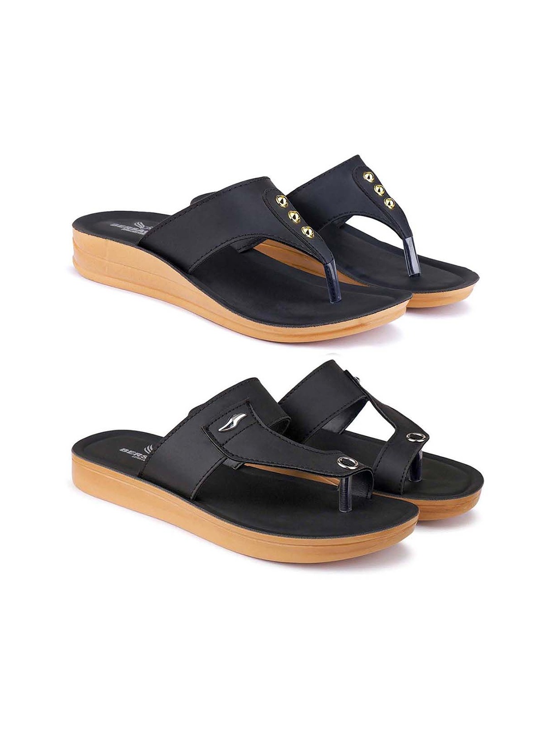 

BERSACHE Women Open Toe Flats, Black