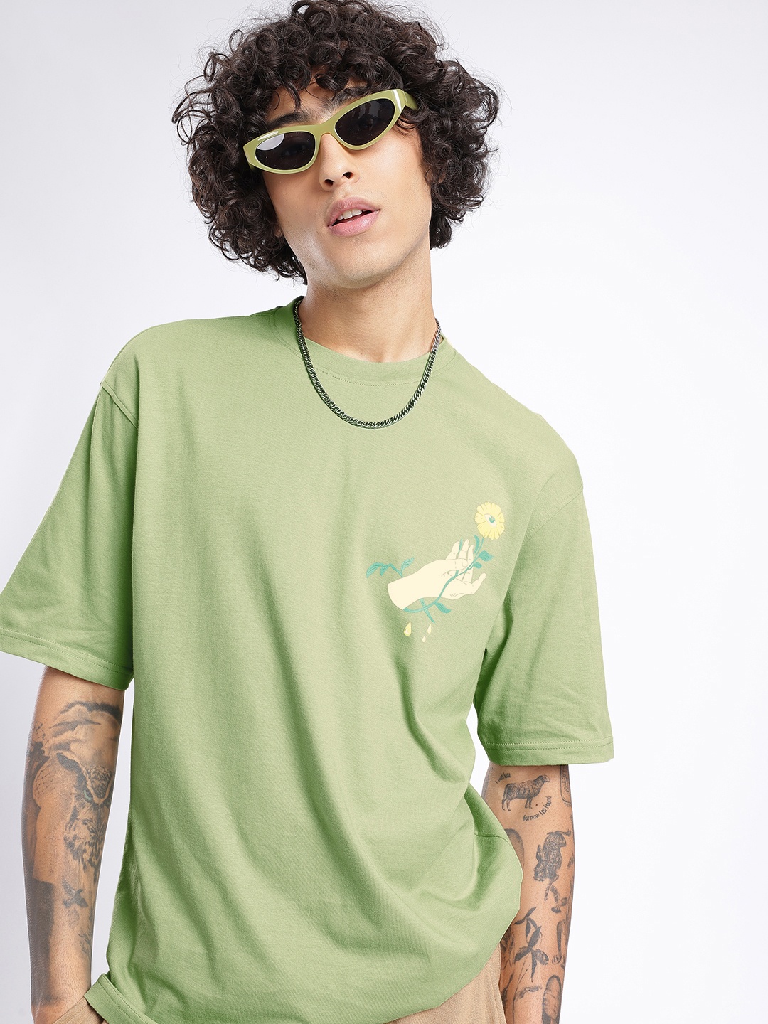 

glitchez Urban Essential Printed Relaxed Fit T-shirt, Green