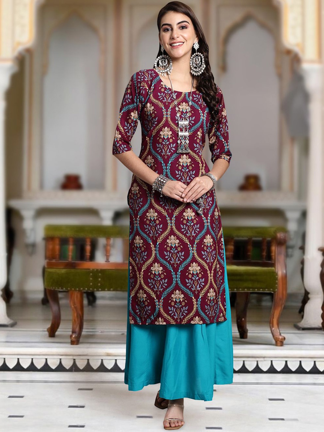 

Moda Rapido Floral Printed Round Neck Straight Kurta, Purple