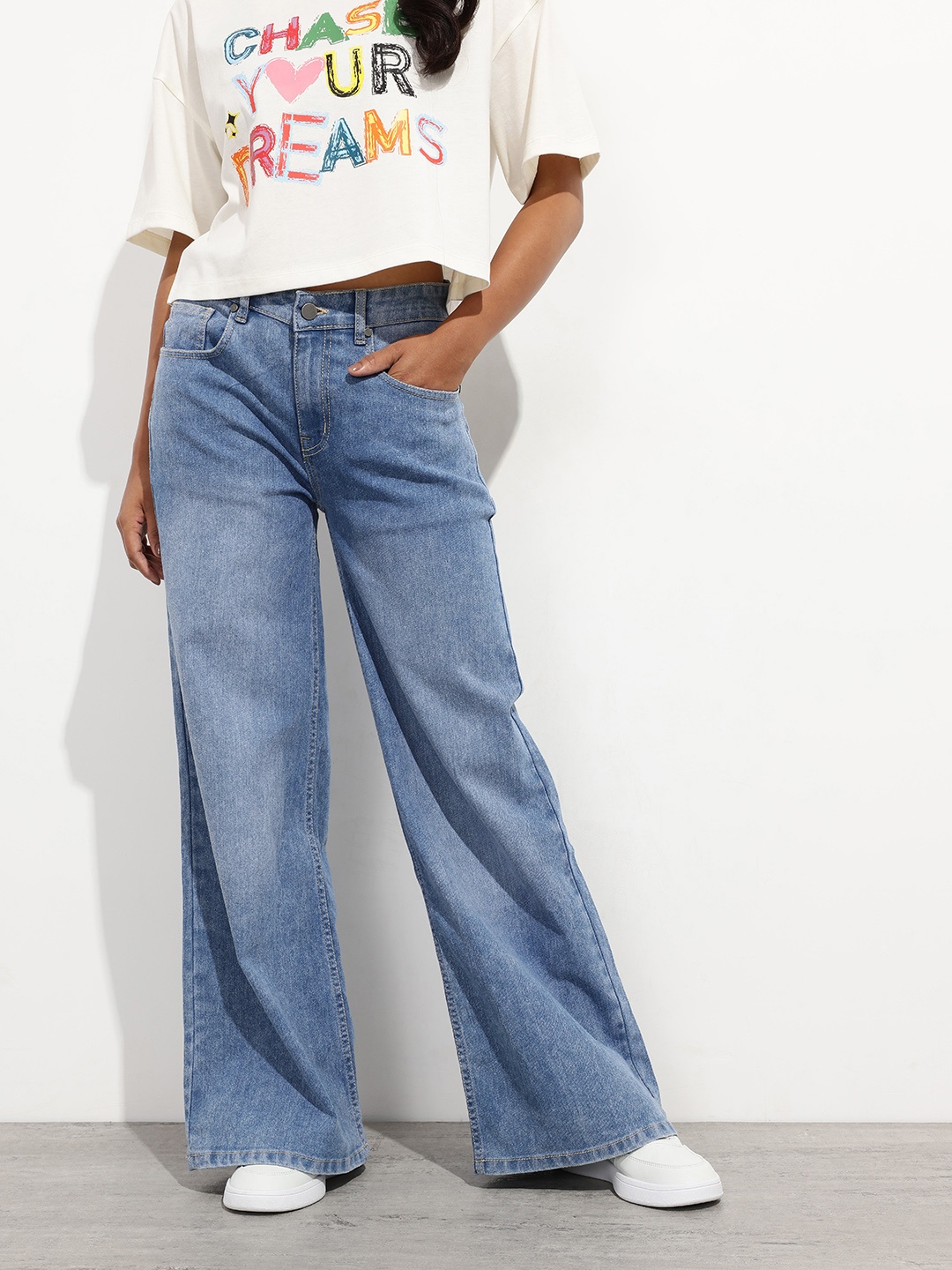 

DressBerry Women Comfort Cult Fade & Shade Wide Leg Jeans, Blue