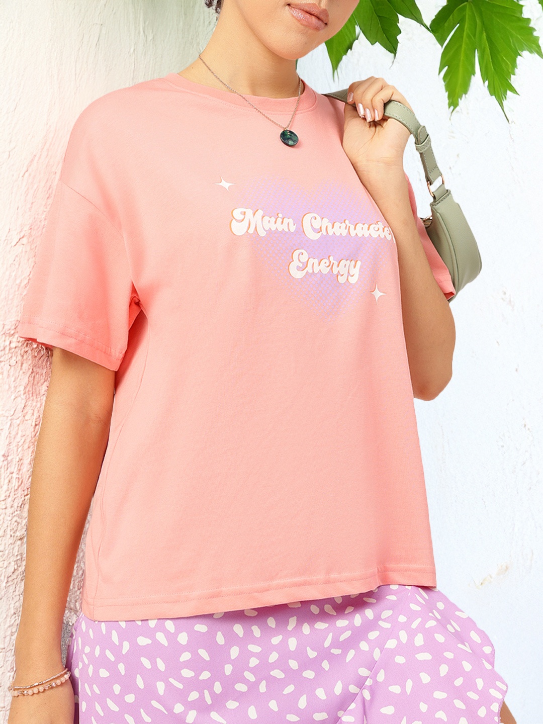 

DressBerry It Girl Typo Print Relaxed Tee, Peach