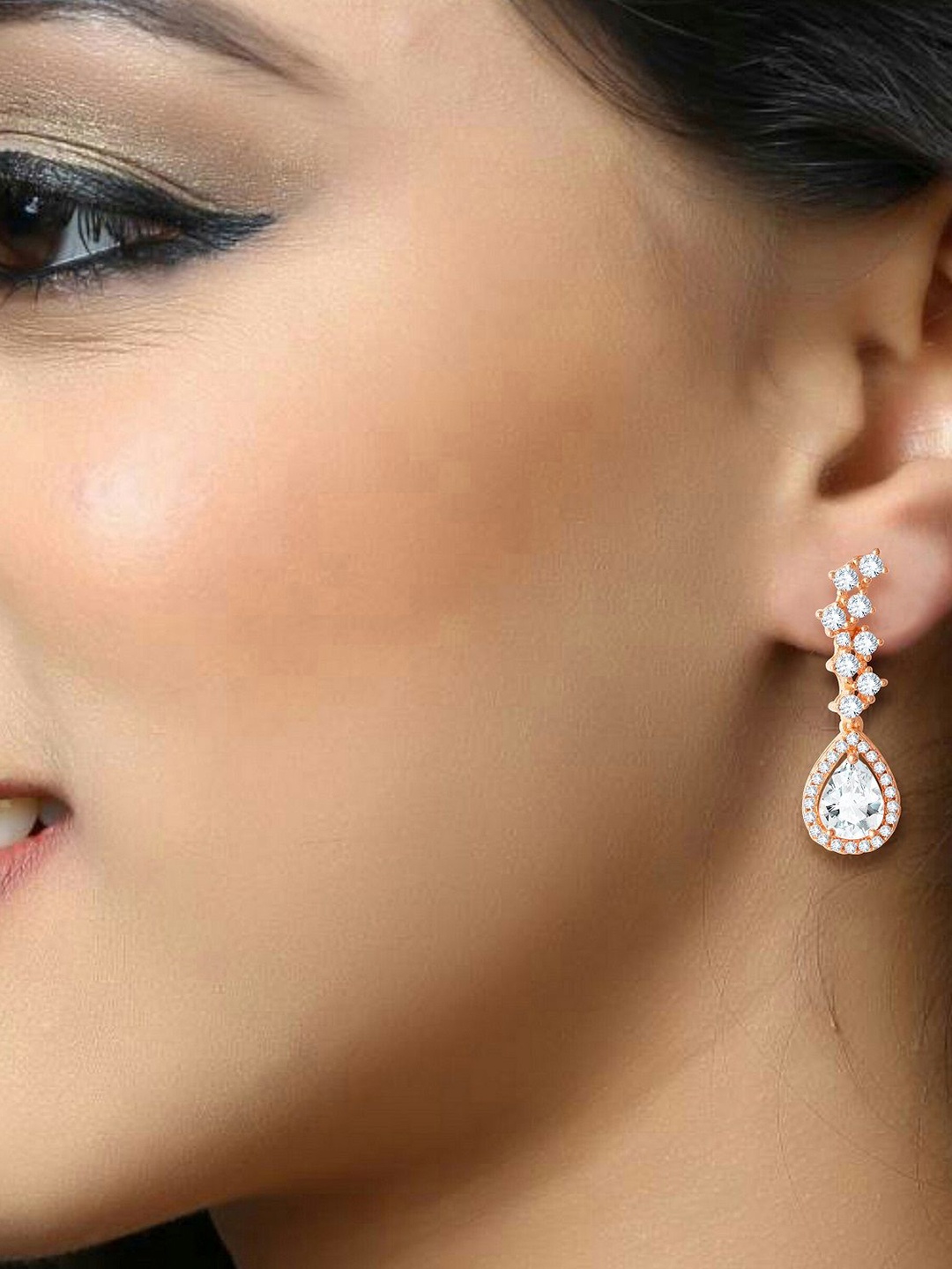 

DIVASTRI Gold-Plated Cubic Zirconia Studded Contemporary Shaped Drop Earrings