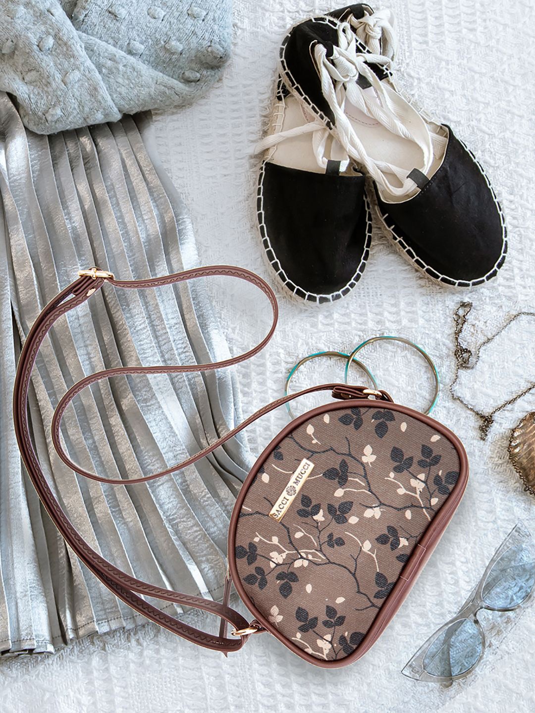 

Sacci Mucci Floral Printed Sling Bag, Brown