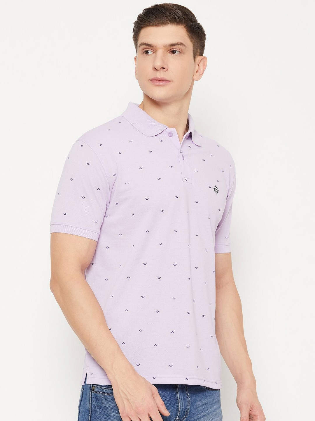 

UBX Men Printed Polo Collar T-shirt, Lavender