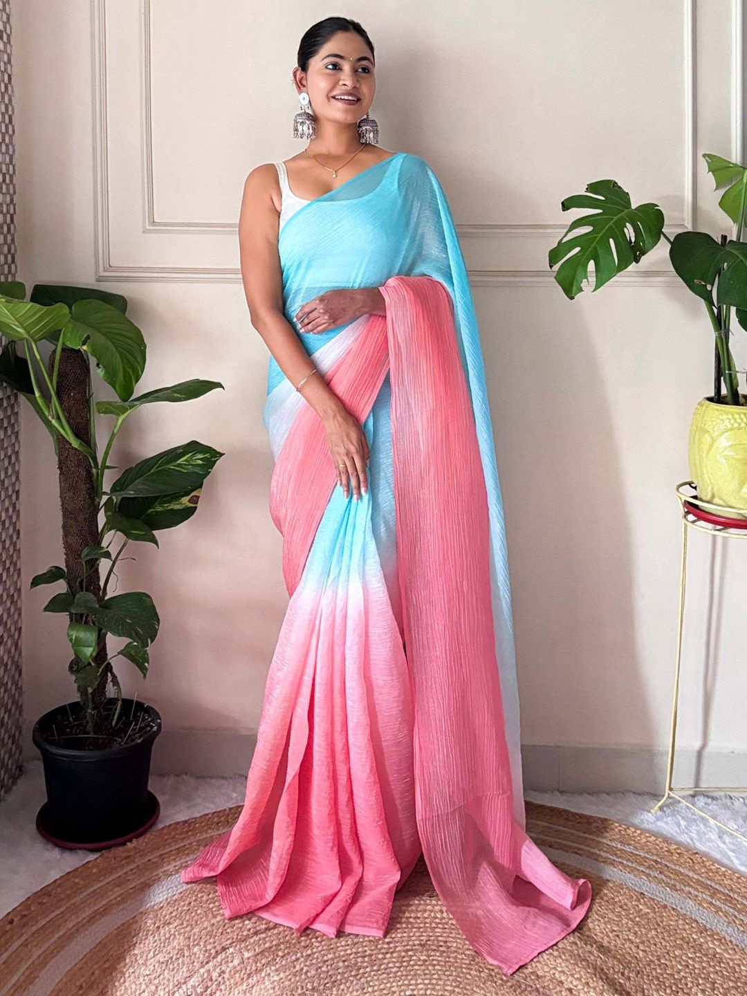 

Saree mall Ombre Pure Chiffon Ready to Wear Sarees, Blue