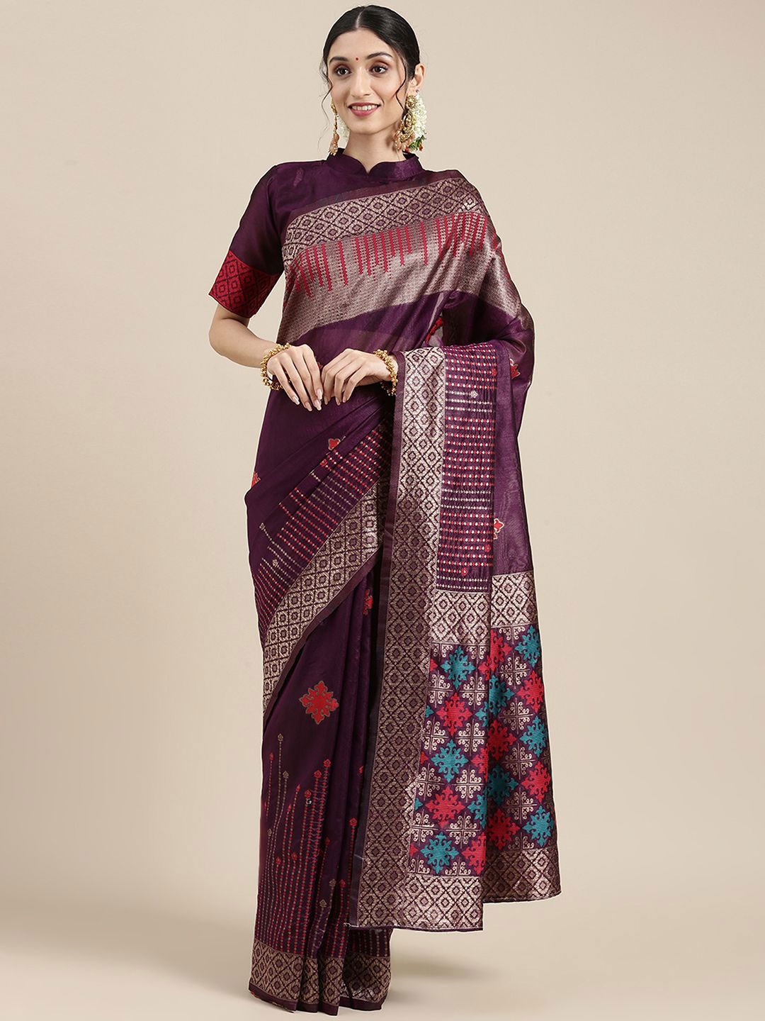 

Anouk Rustic Woven Design Zari Silk Blend Banarasi Saree, Purple