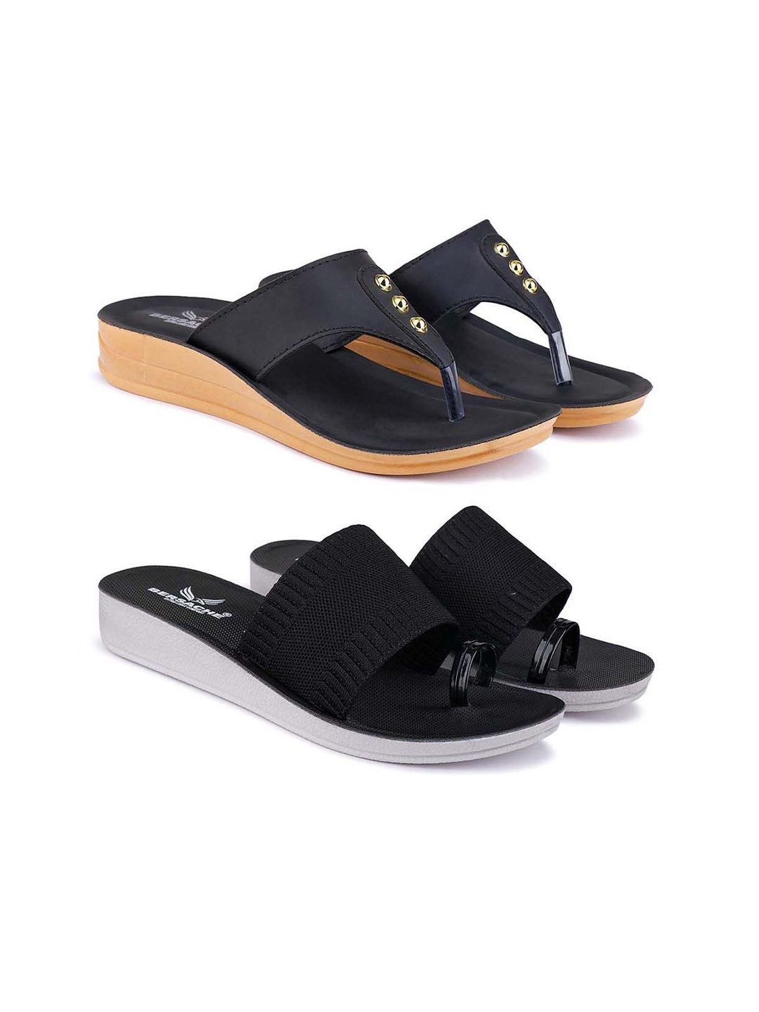 

BERSACHE Women Open Toe Flats, Black
