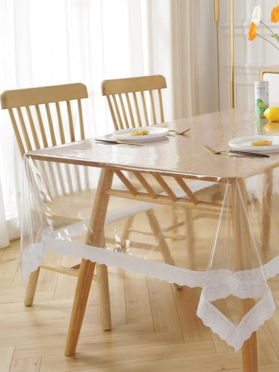 

Homerz Silver-Toned Floral Waterproof Plastic 6-Seater Table Cover