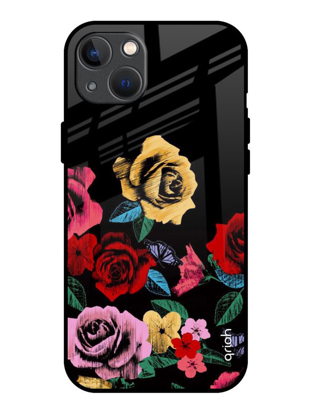 

QRIOH Floral Printed iPhone 13 Mini Back Case Mobile Accessories, Black