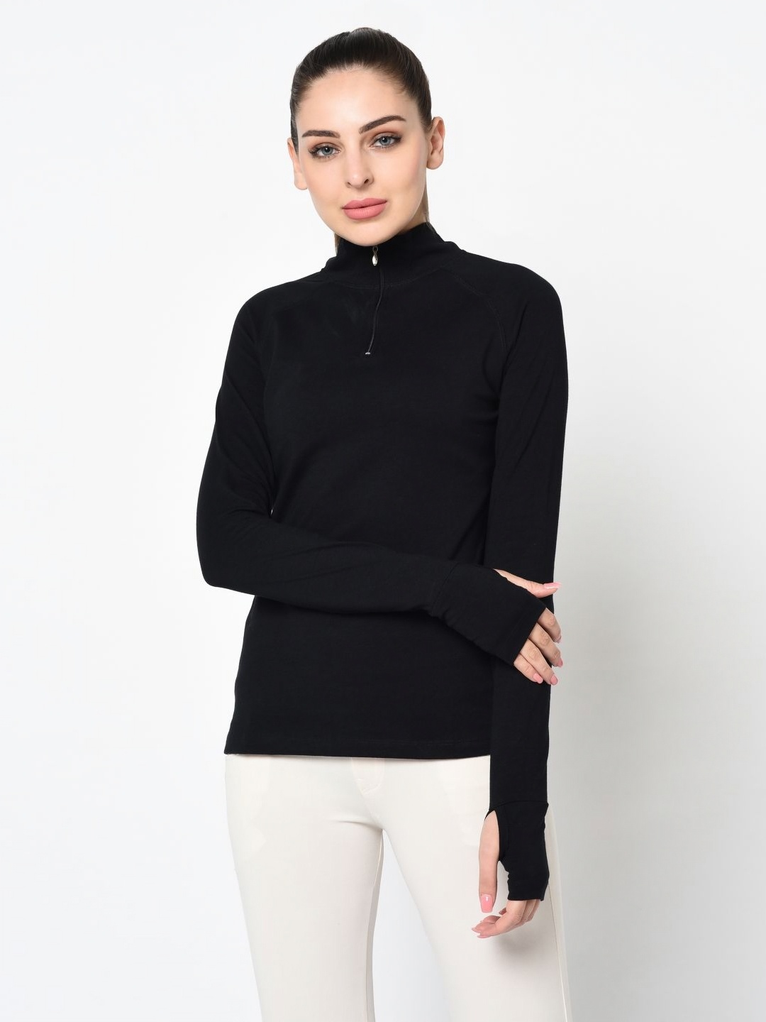 

Metronaut Women Hooded Pockets Slim Fit T-shirt, Black