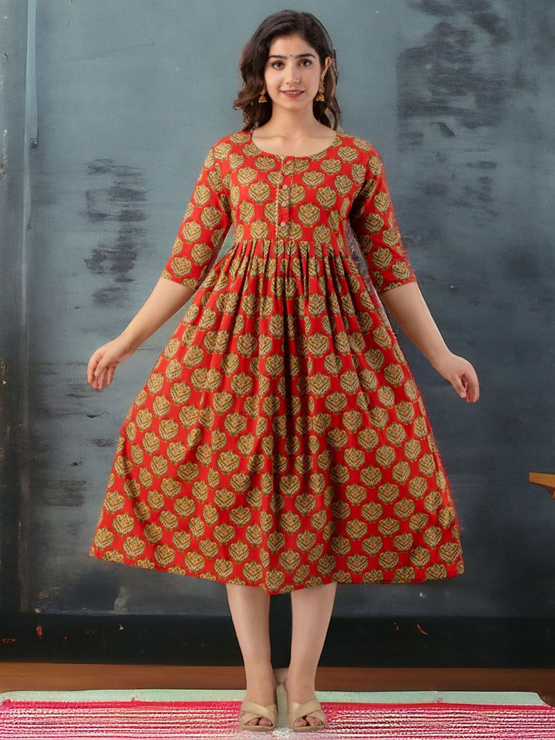 

Henal Floral Print Maternity A-Line Midi Dress, Red