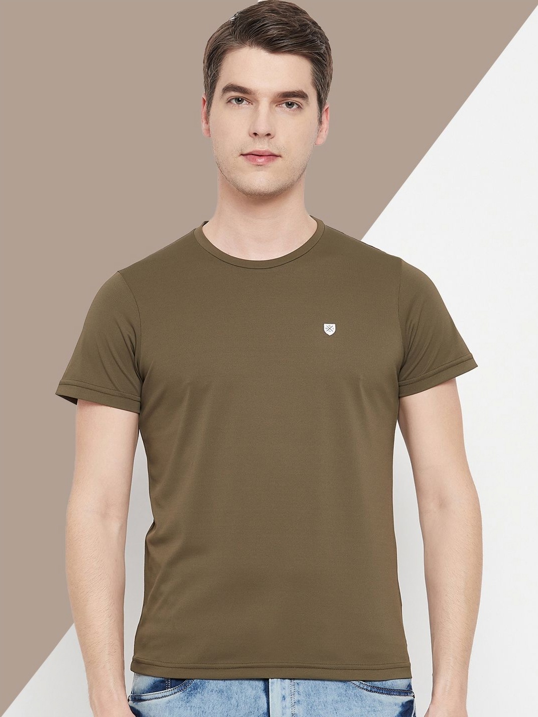 

OGEN Men Extended Sleeves Raw Edge T-shirt, Olive