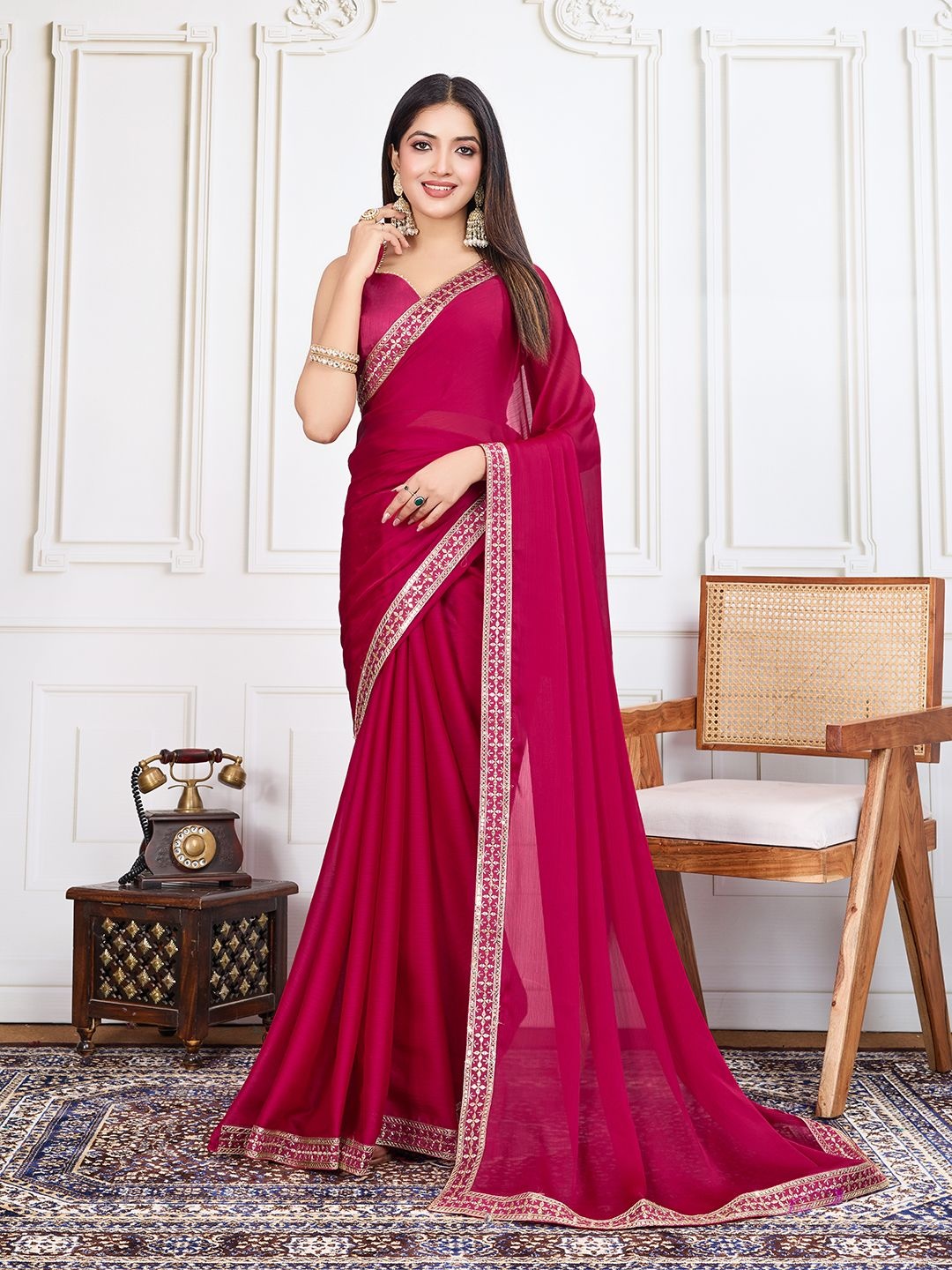 

House of Pataudi Party Wear Saree With Blouse Piece, Pink