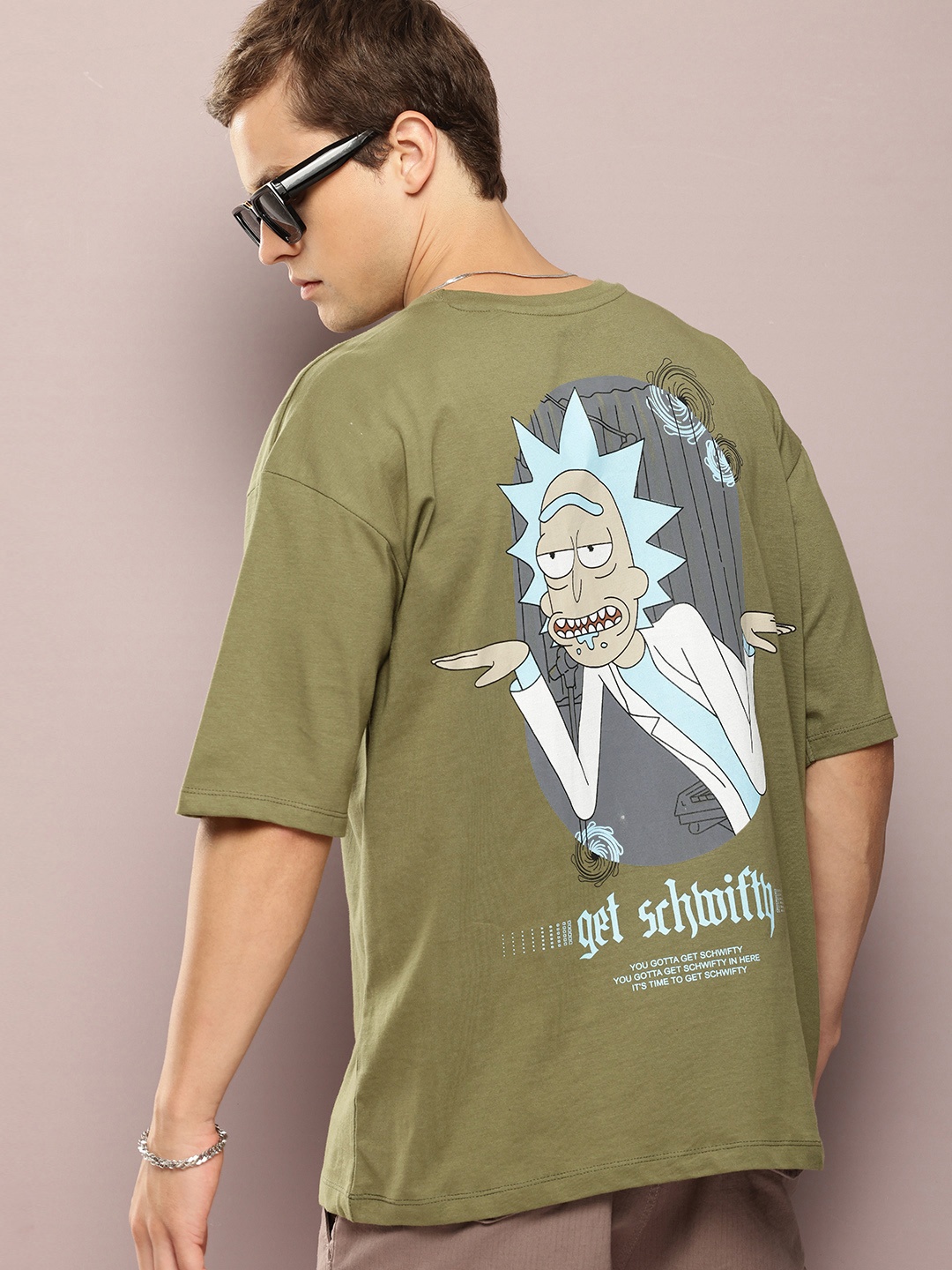

Kook N Keech Graphic Printed Drop-Shoulder Sleeves Oversized T-shirt, Olive