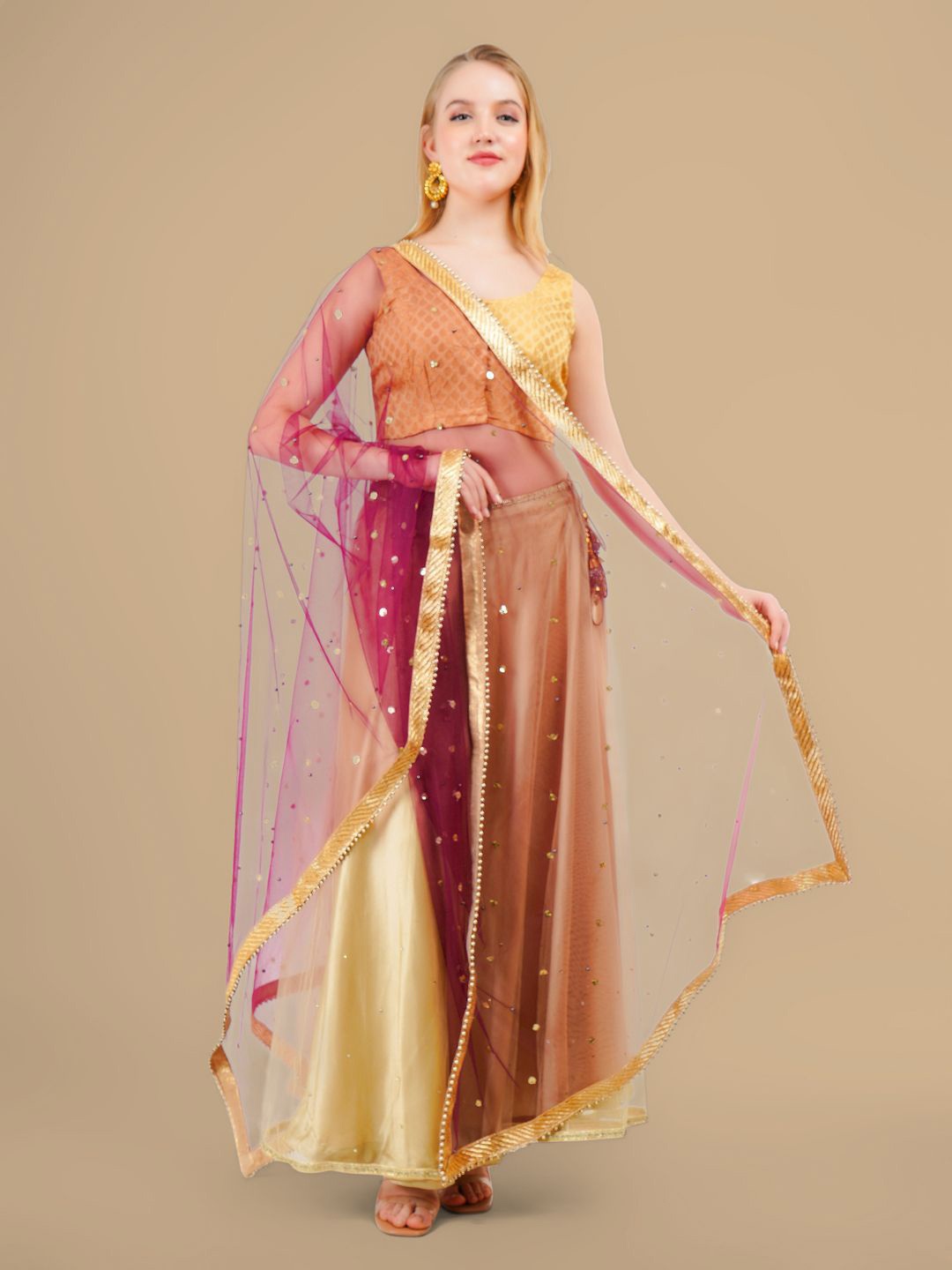

Karthav Fashion Floral Embroidered Dupatta With Sequinned, Purple