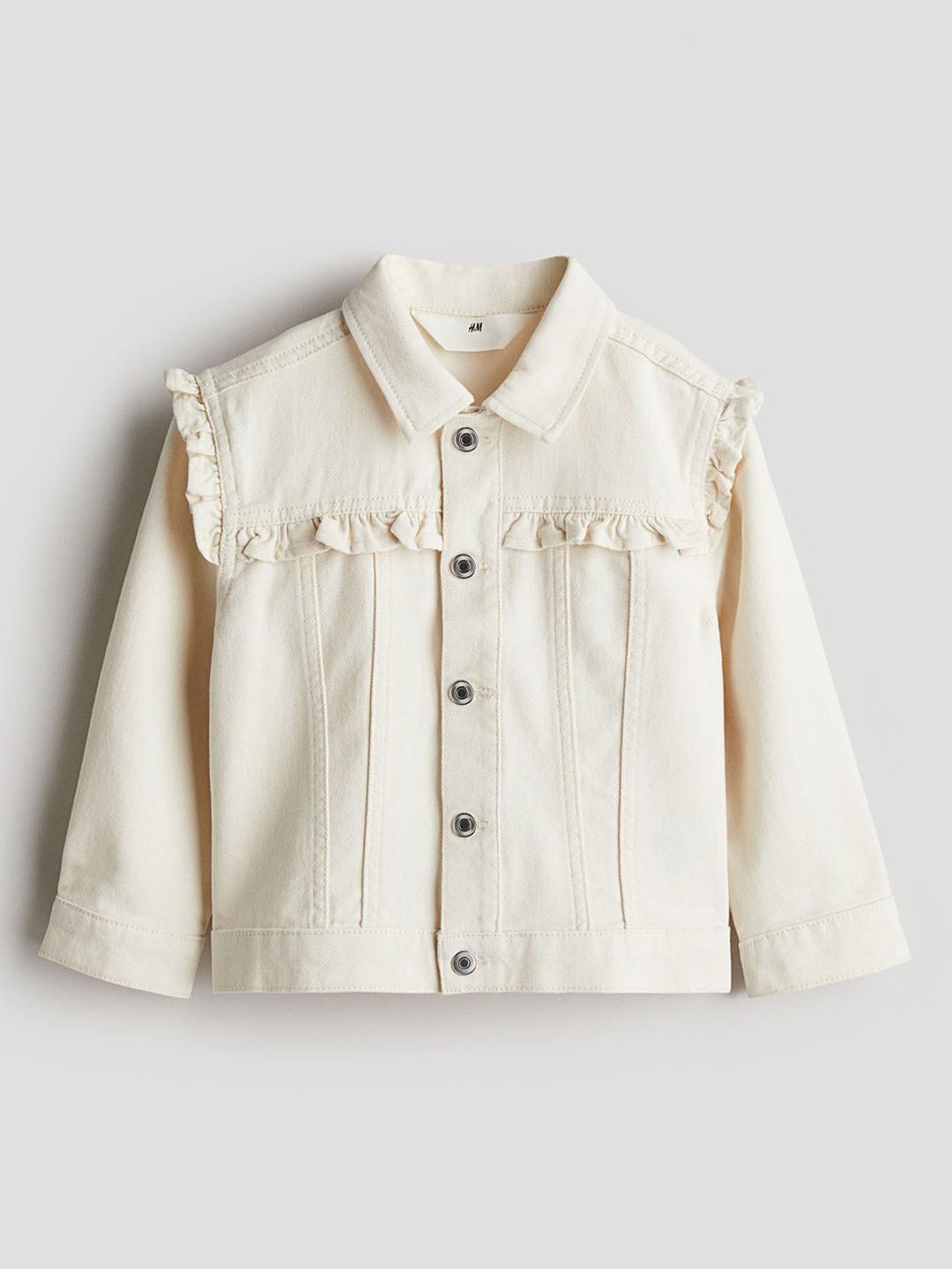 

H&M Frilled Twill Jacket, White