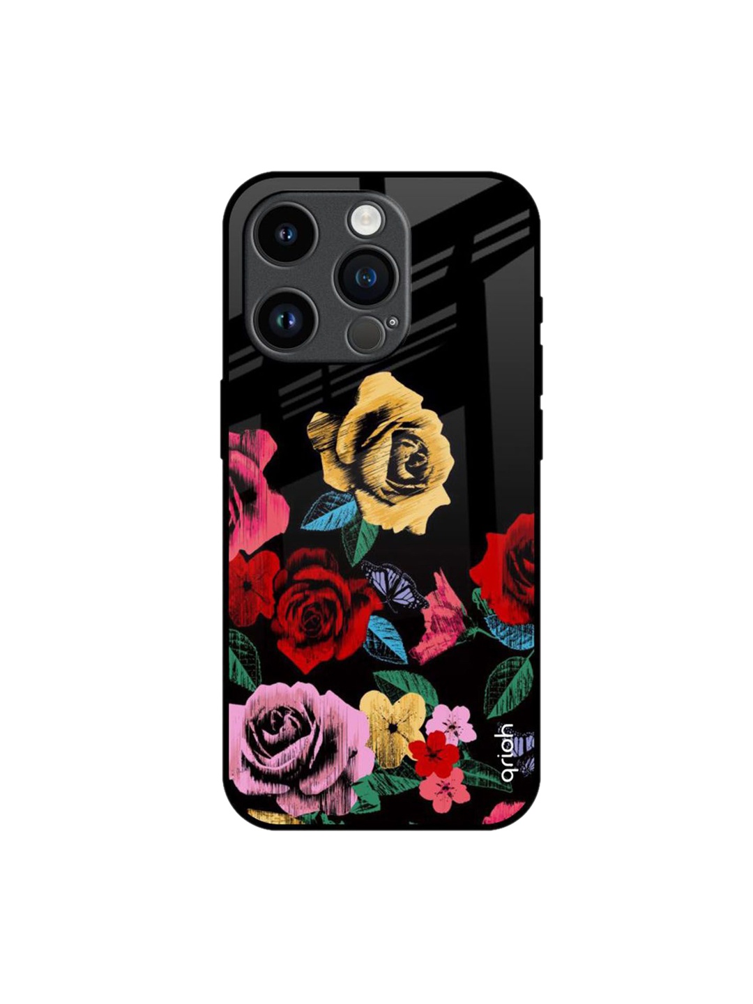 

QRIOH Floral Printed iPhone 14 Pro Back Case Mobile Accessories, Black