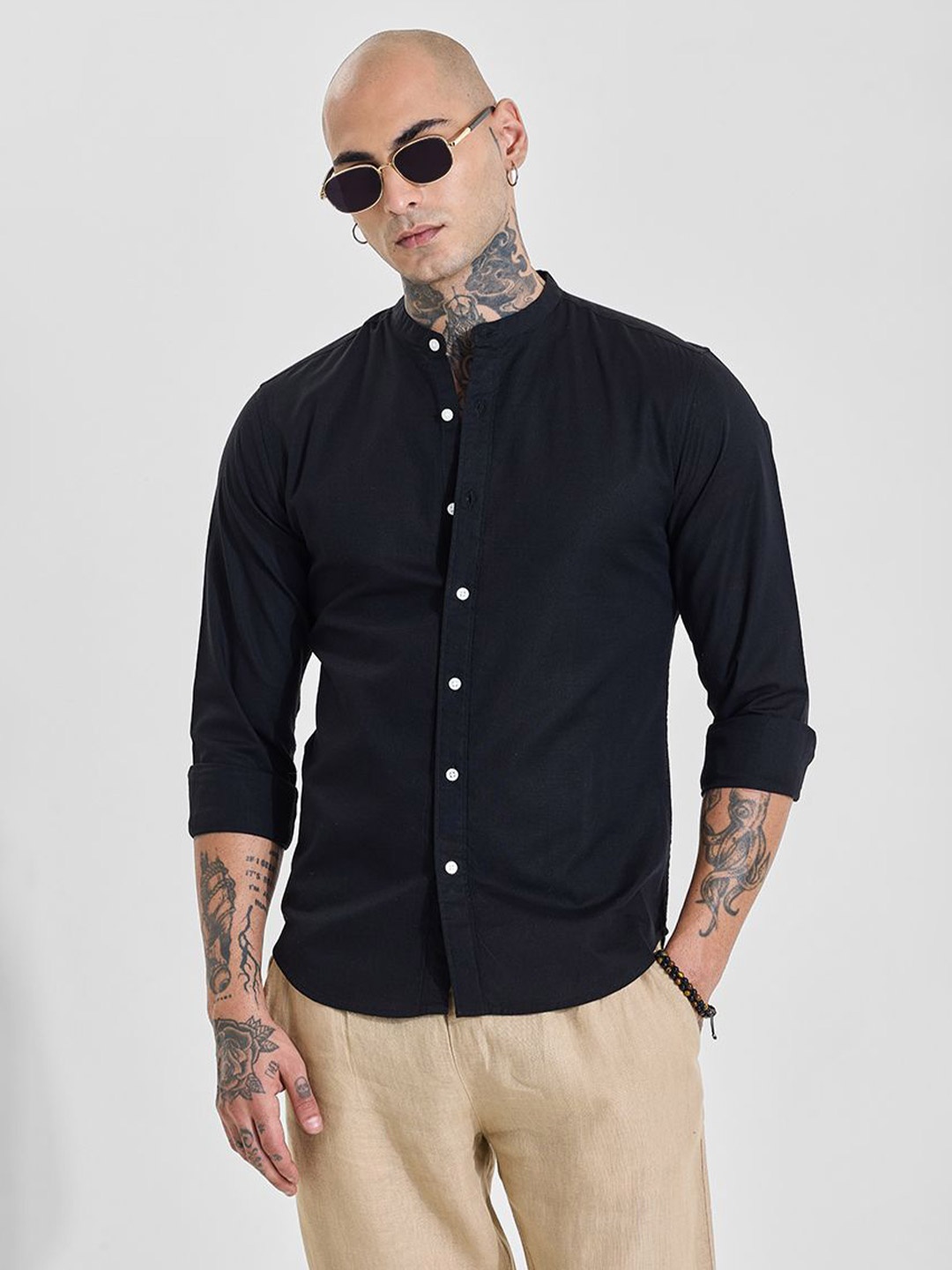 

Snitch Men Slim Fit Opaque Formal Shirt, Black