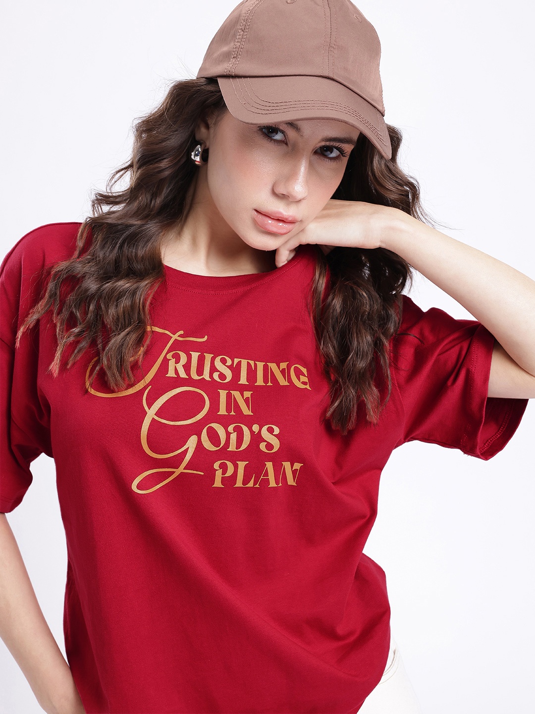 

glitchez Divine Core Printed Oversized T-shirt, Red