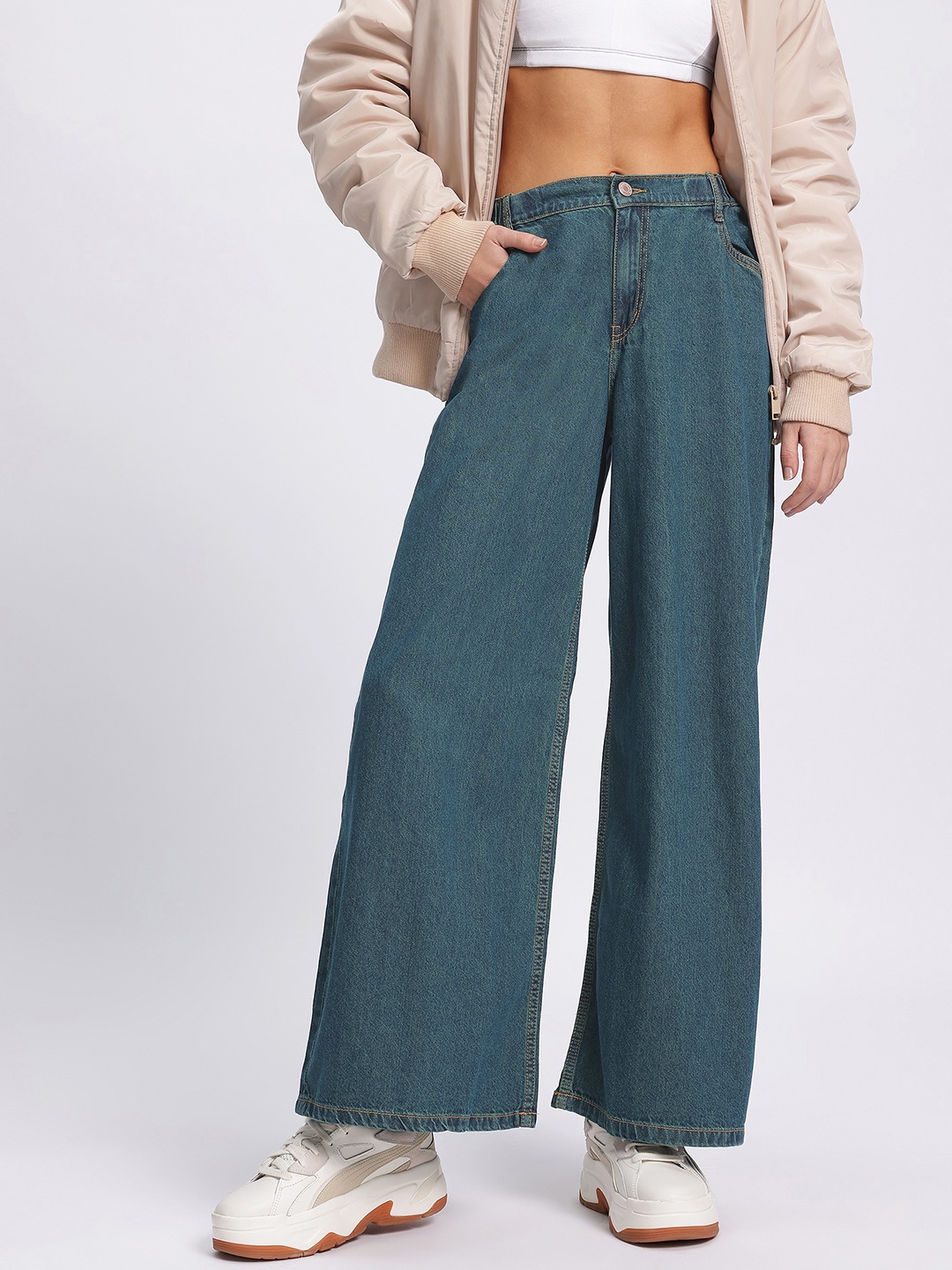 

The Roadster Lifestyle Co. Women Timeless Threads Palazzo Fit Jeans, Blue