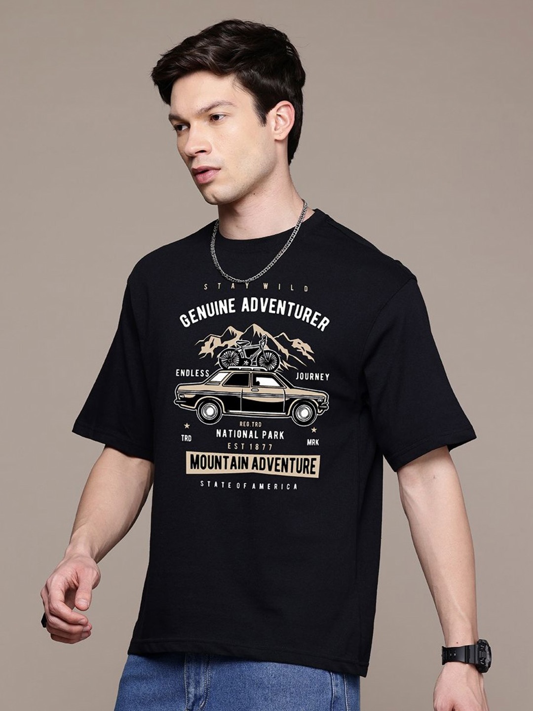 

Moda Rapido Men Printed Raw Edge T-shirt, Black