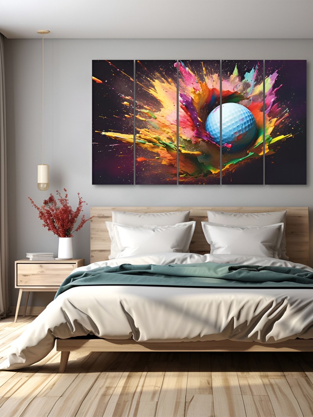 

The Castle Decor Burgundy & Blue 5 Piece Wood Abstract Wall Paintings