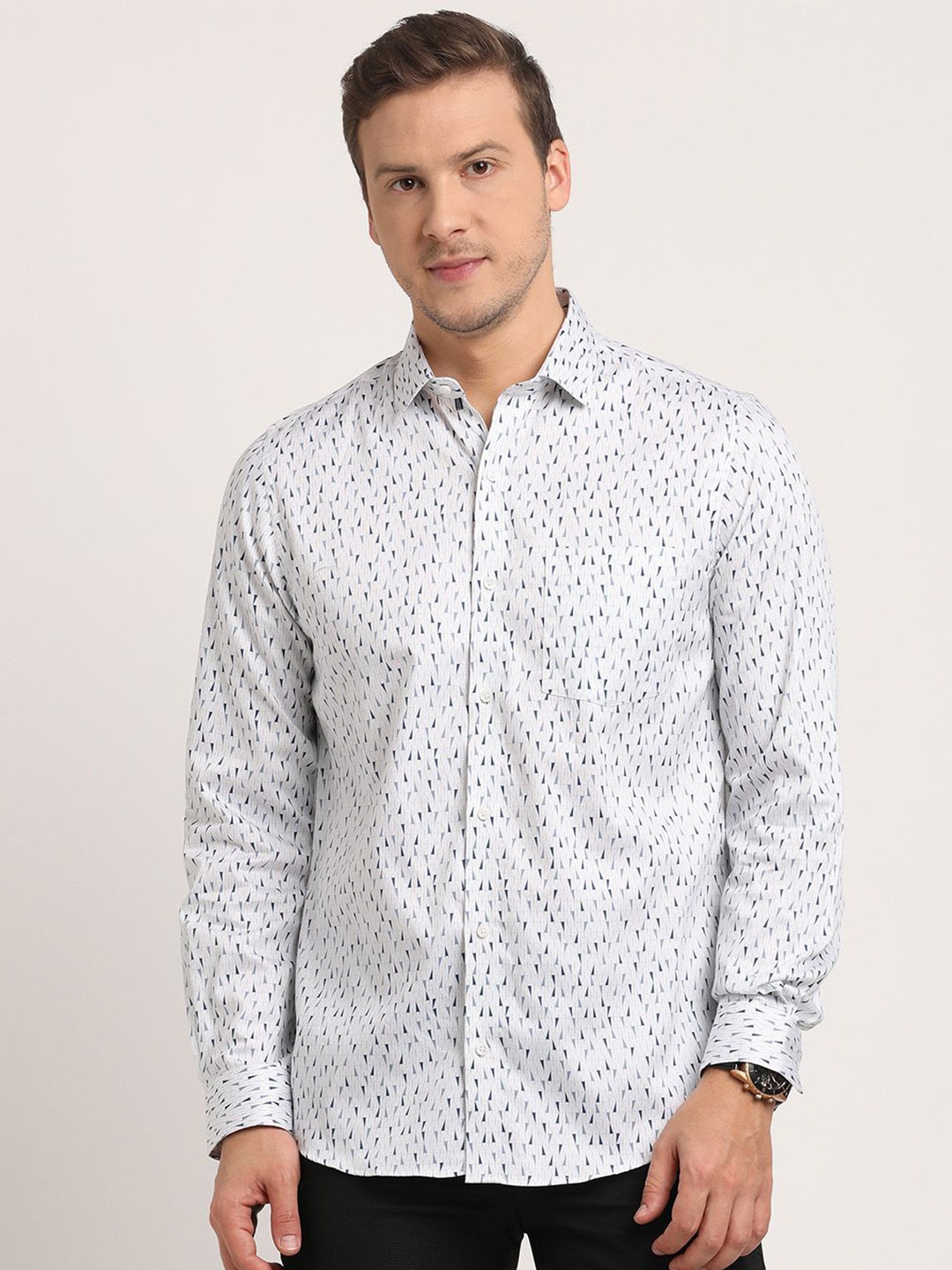 

Turtle Men Classic Opaque Printed Formal Shirt, Off white