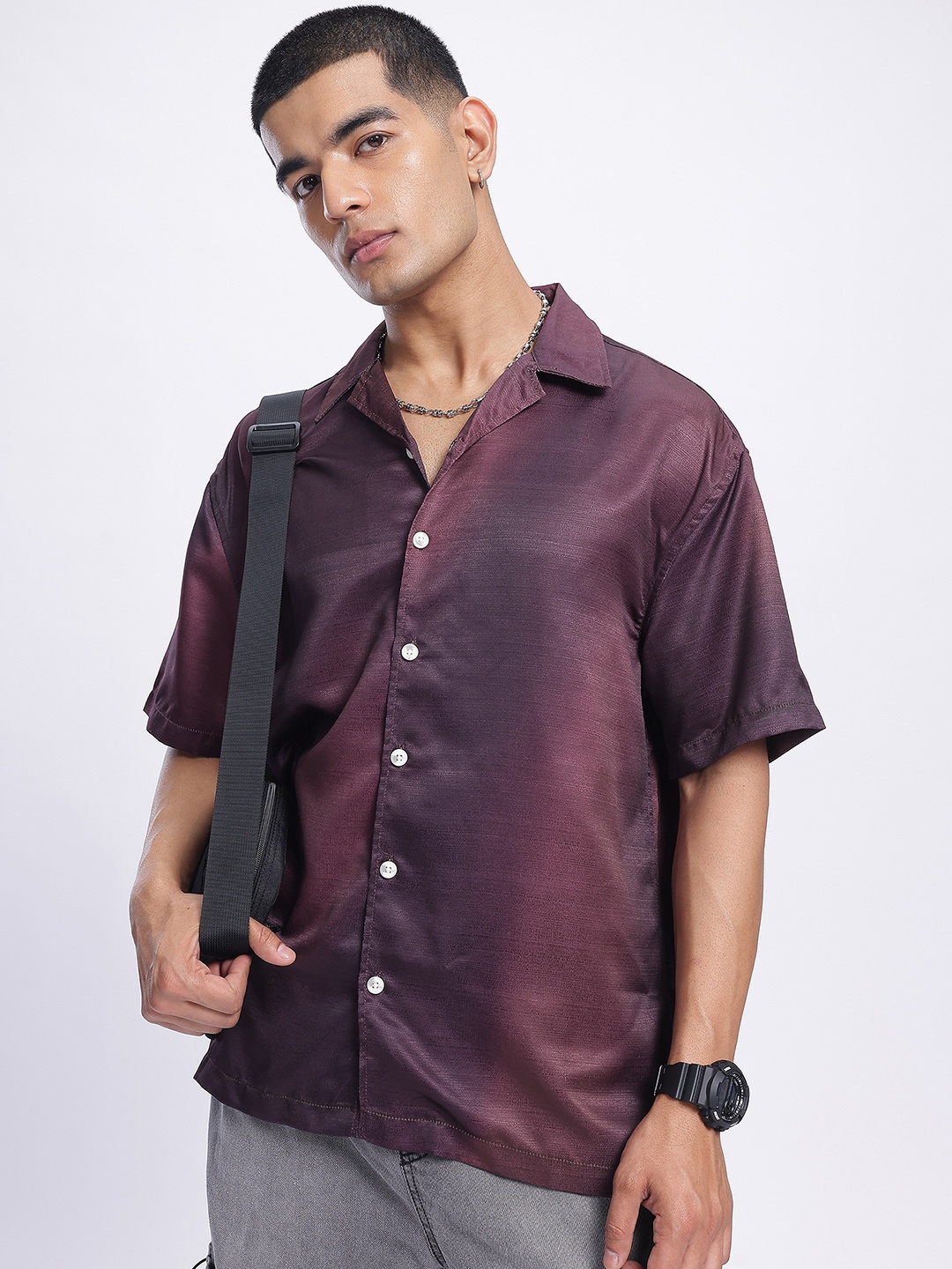 

Kook N Keech Dusk Fade Ombre Print Casual Shirt, Burgundy