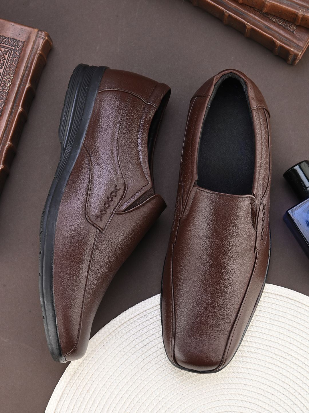 

Butello Men Leather Formal Slip-Ons, Brown
