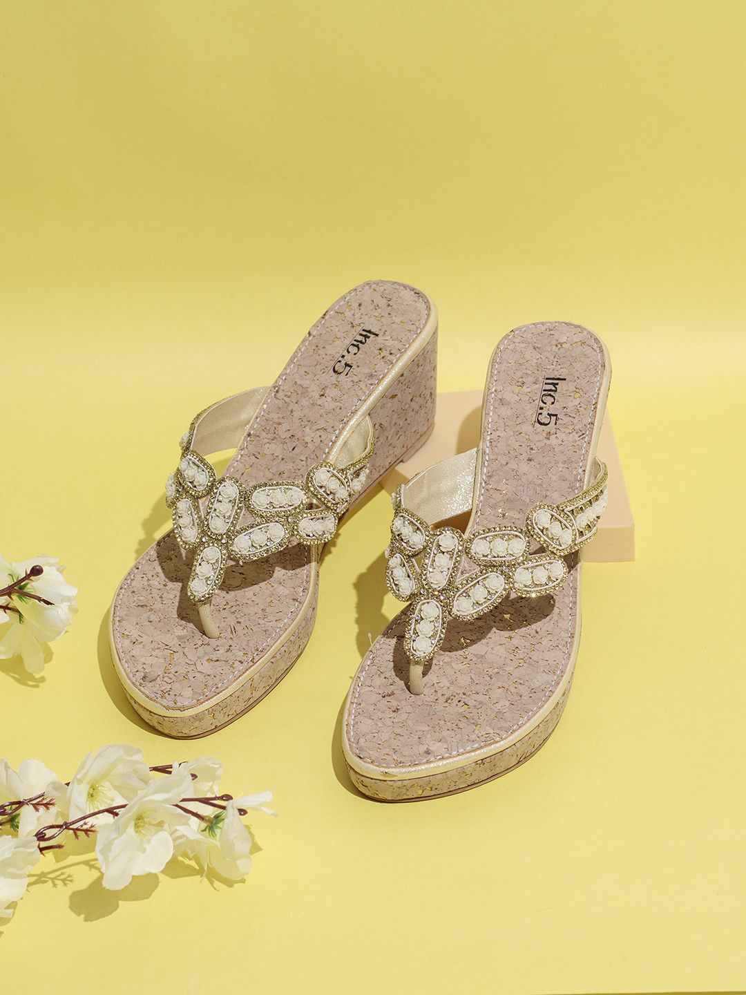 

Inc 5 Embellished Ethnic Wedge Sandals, Gold