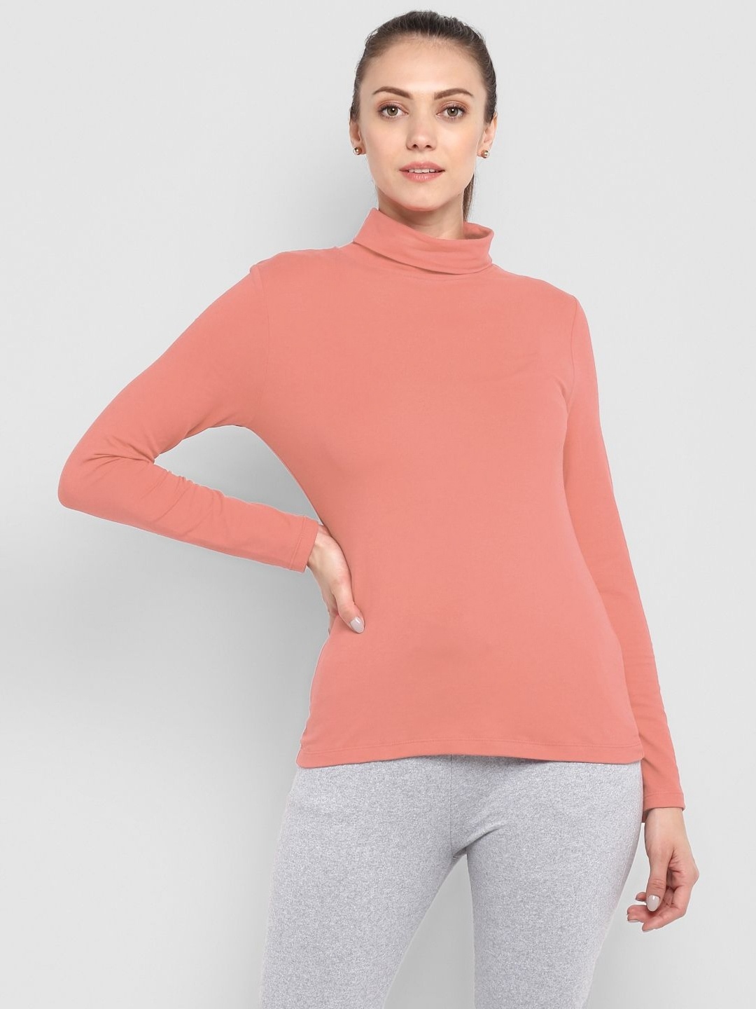 

Metronaut Women High Neck Drop-Shoulder Sleeves Applique Slim Fit T-shirt, Pink