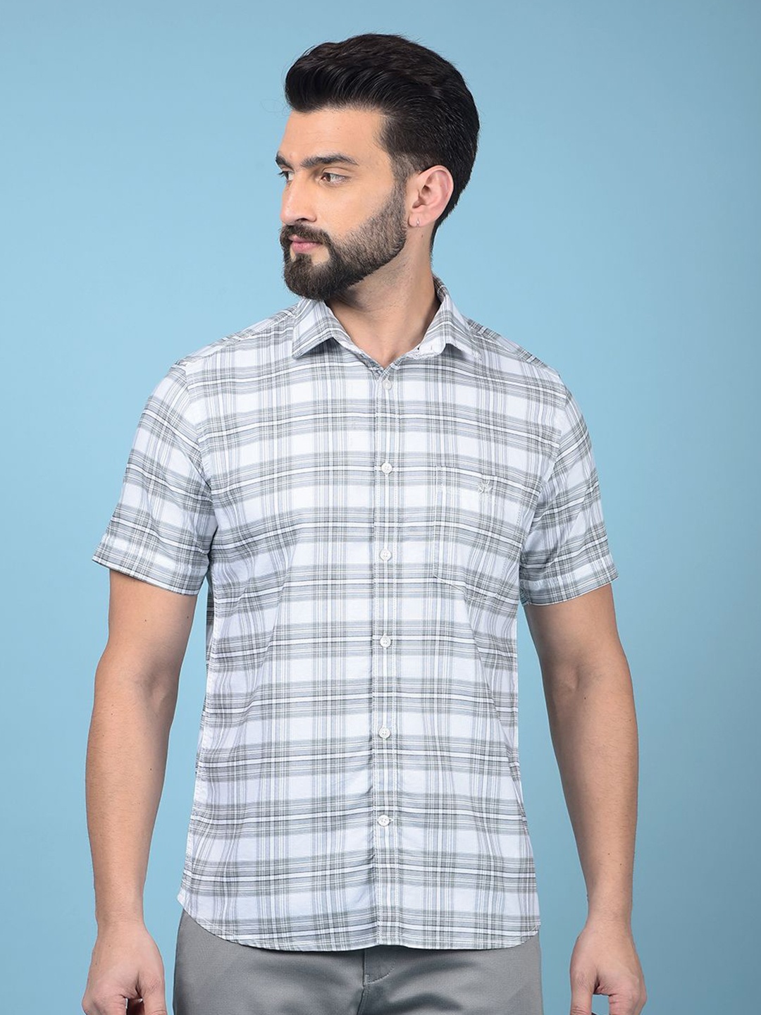

Crimsoune Club Men Classic Slim Fit Tartan Checks Opaque Checked Casual Shirt, Grey