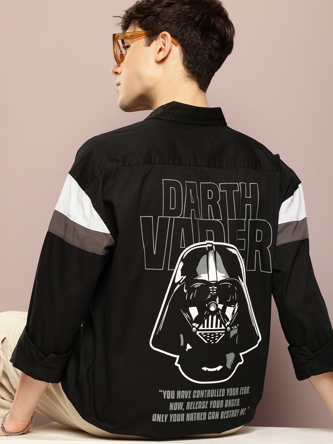 

Kook N Keech Star Wars Pure Cotton Printed Drop-Shoulder Oversized Casual Shirt, Black