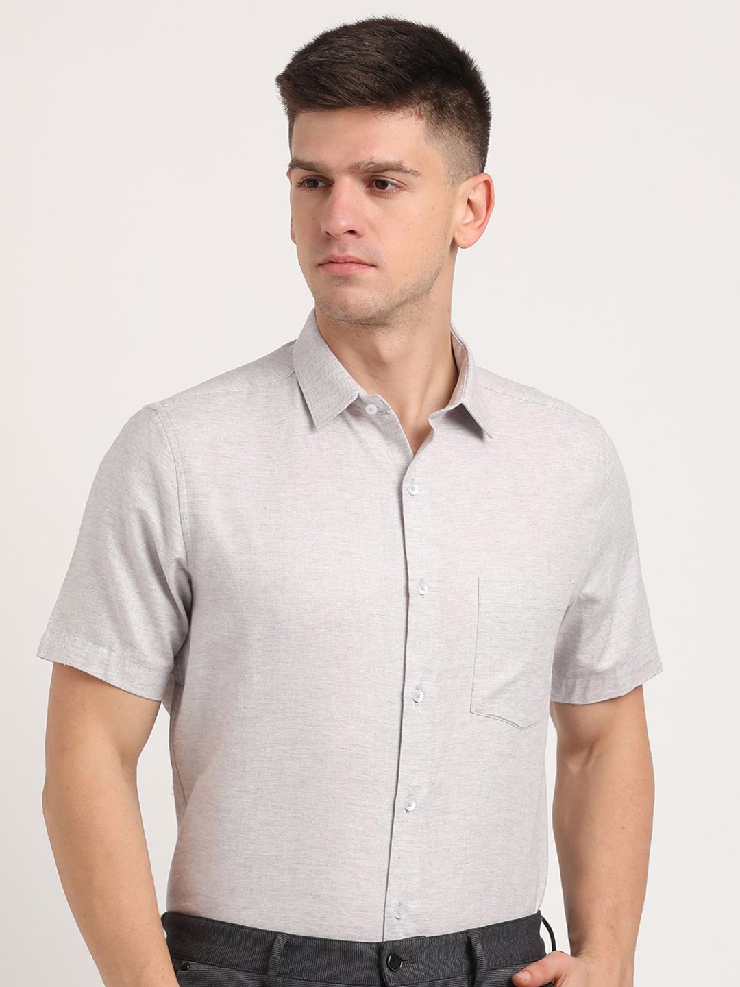 

Turtle Men Classic Opaque Formal Shirt, Grey melange