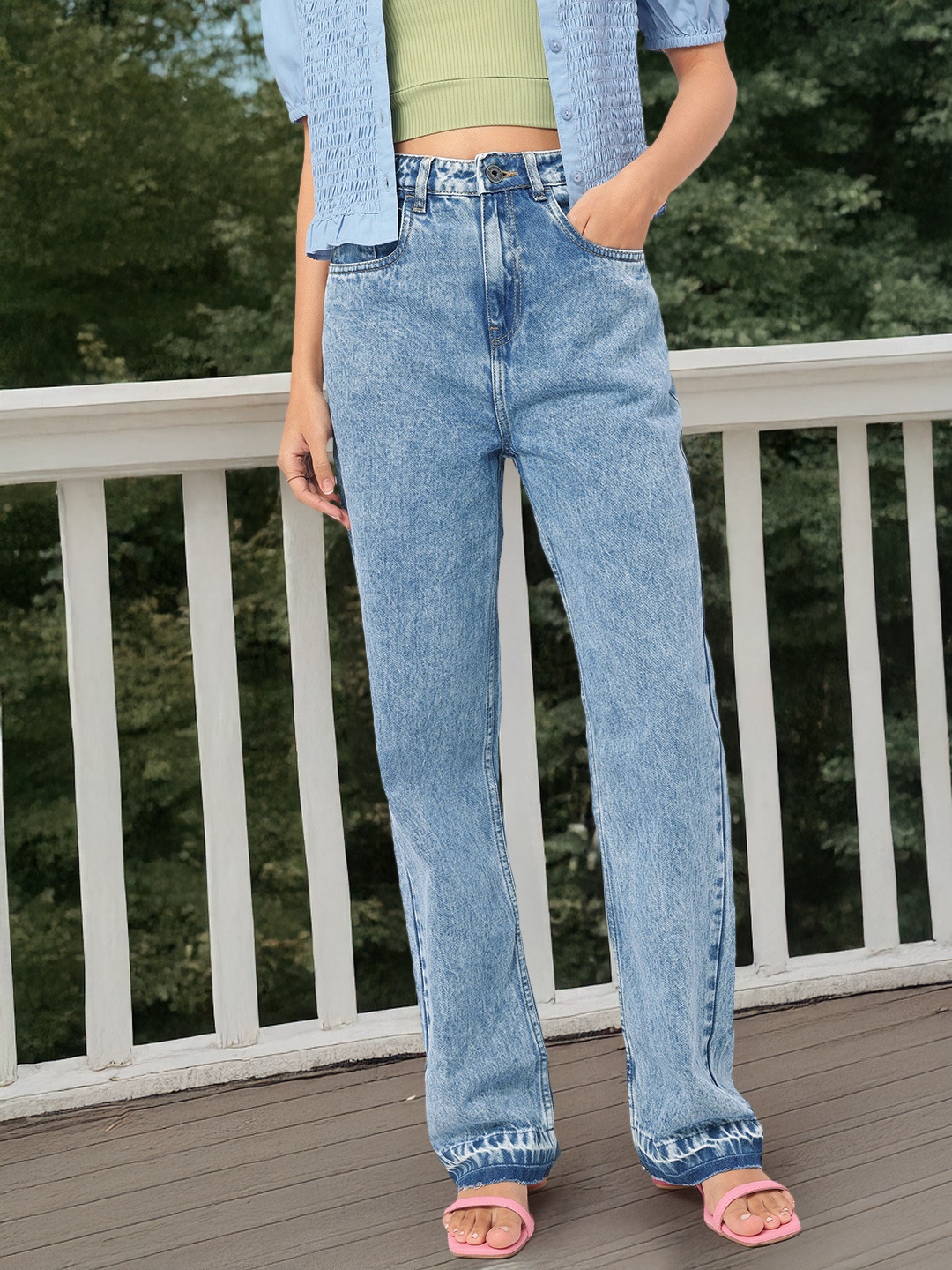 

DressBerry Women Classic Cuts Raw Hem Straight Jeans, Blue