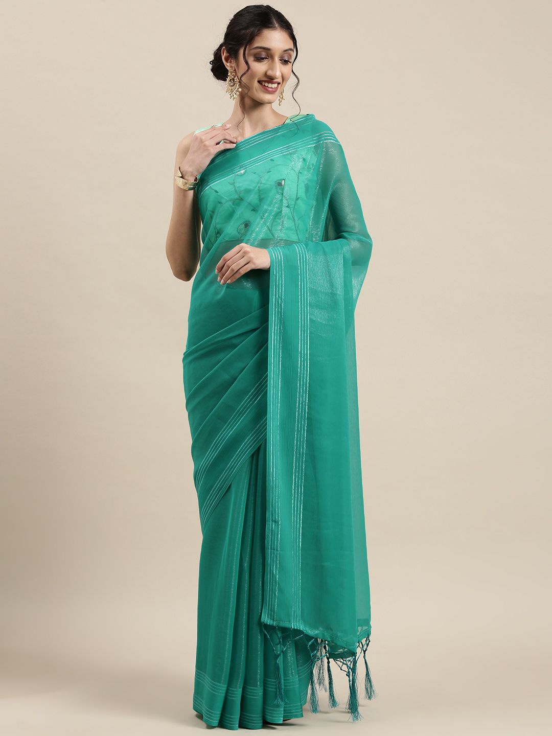 

Anouk Rustic Poly Georgette Saree, Sea green