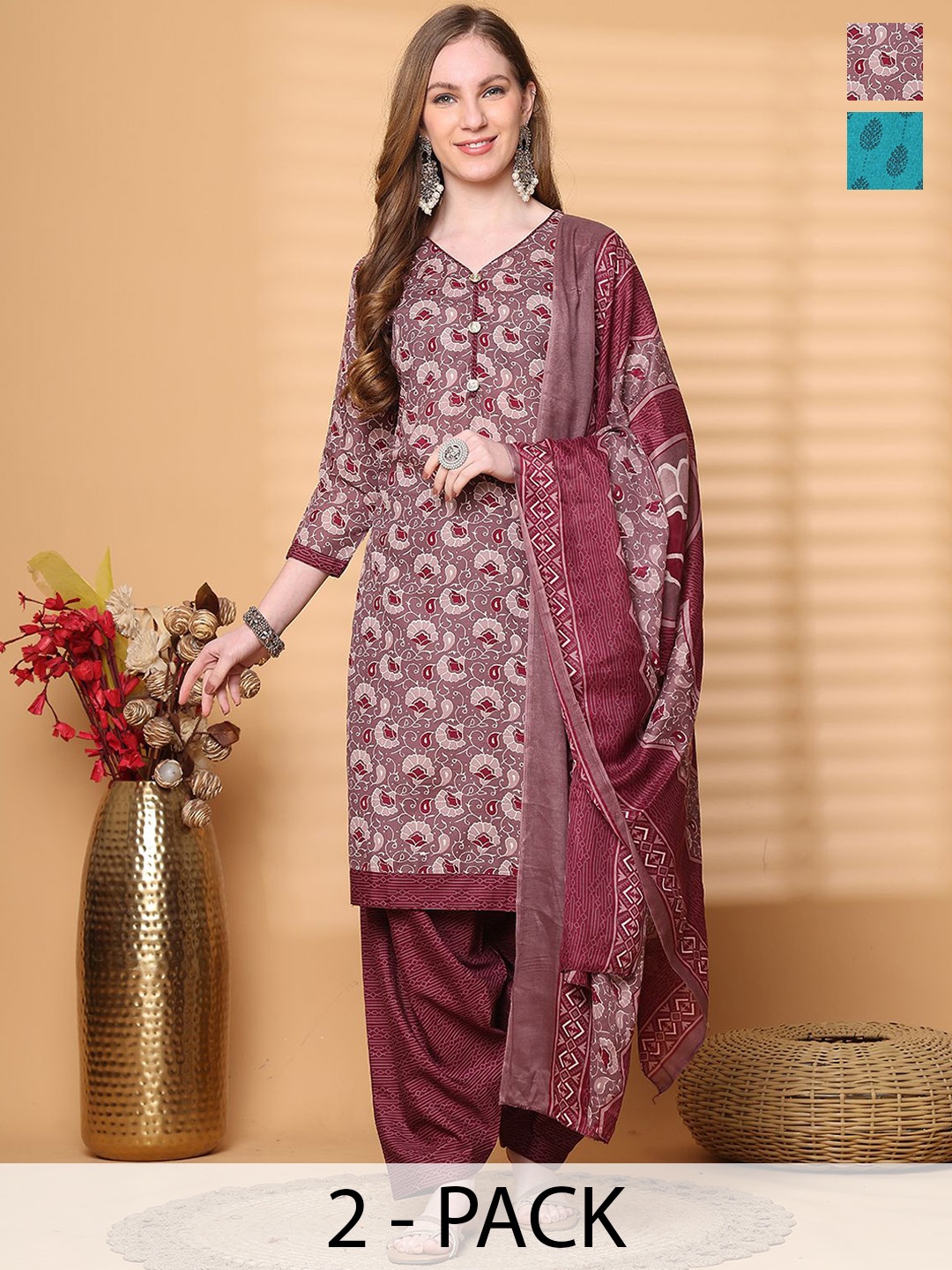 

Roly Poly Women Floral Printed Regular Kurti with Salwar & With Dupatta, Blue