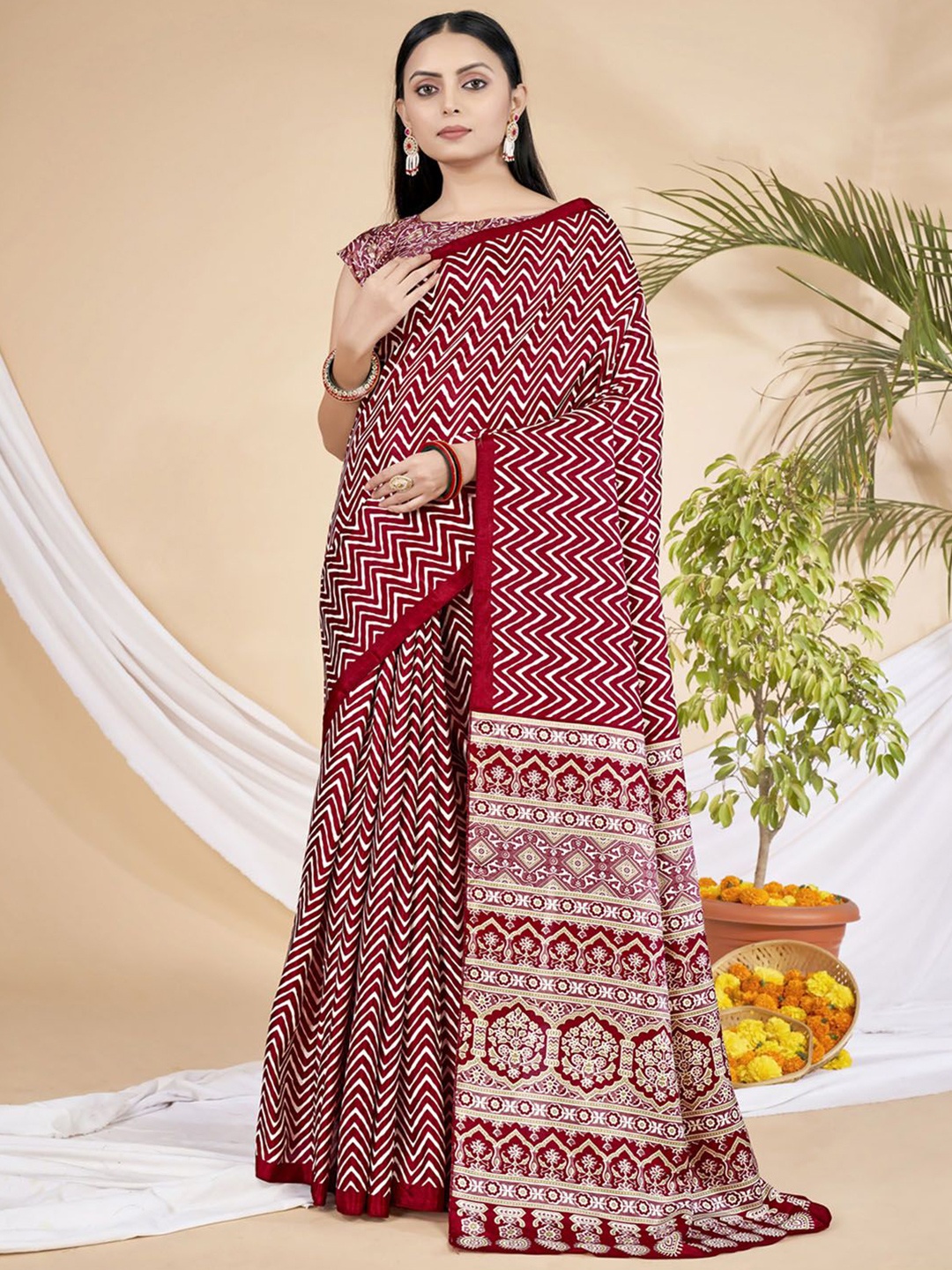 

Anouk Rustic Silk Blend Bagh Saree, Red