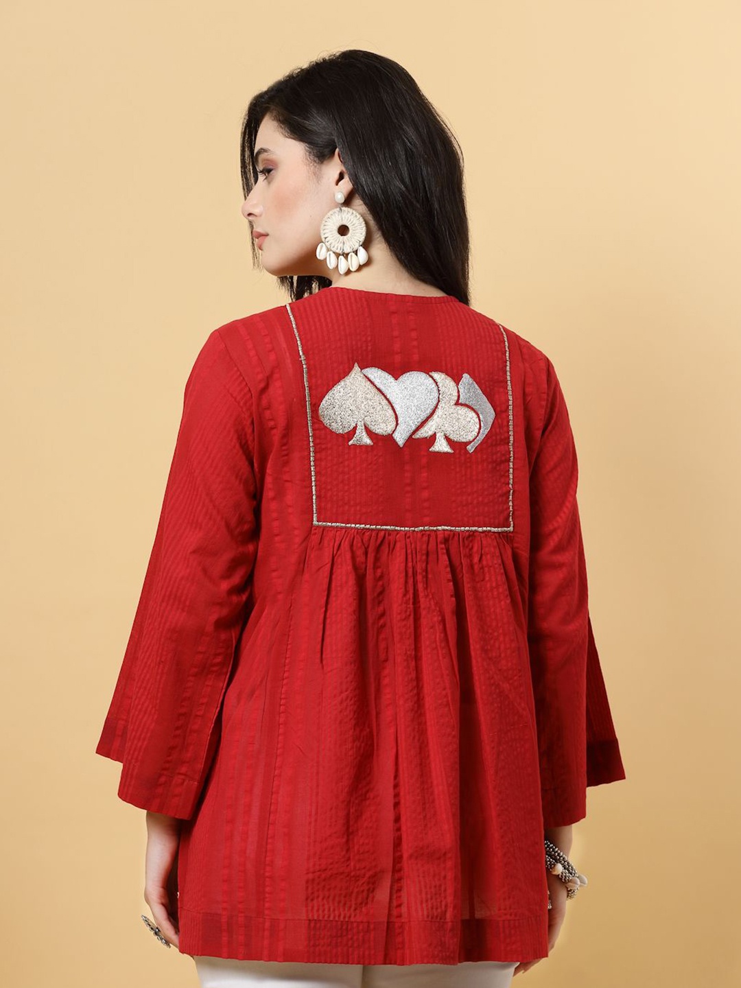 

FABRIC FITOOR Women Ethnic Embroidered Bohemian Tie-Up Shrug, Maroon
