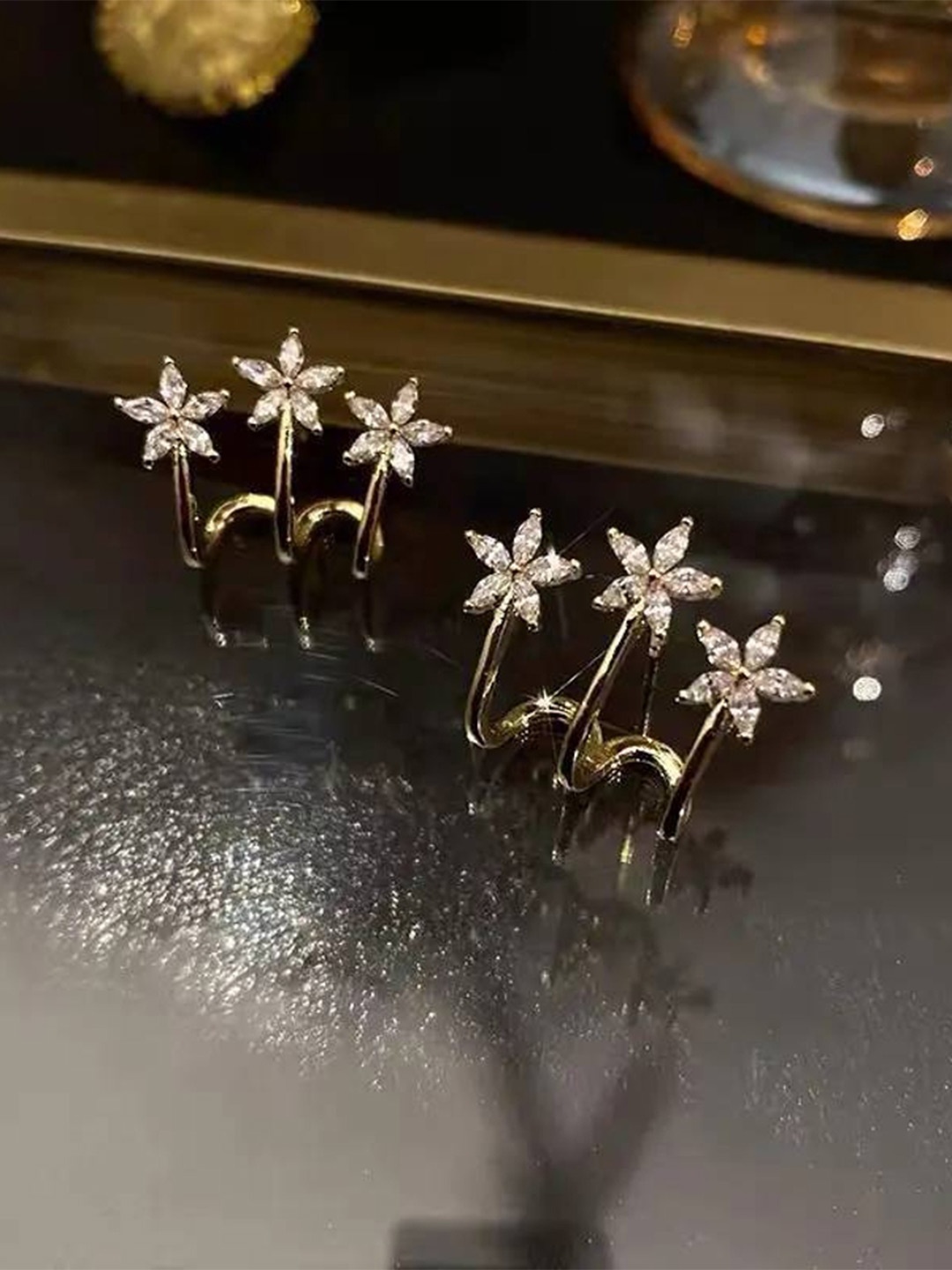 

Celestique Cubic Zirconia Studded Contemporary Shaped Studs, Gold