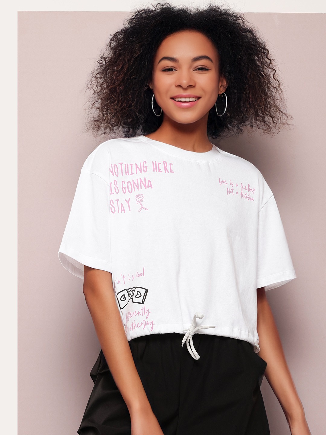 

Kook N Keech Women Typography Printed Pure Cotton Boxy T-shirt, White