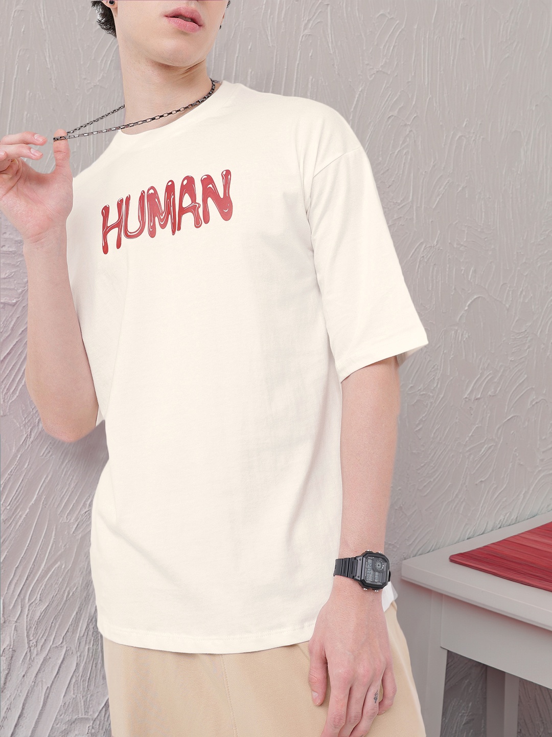 

Kook N Keech Wise Human Printed Drop-Shoulder Sleeves Oversized T-shirt, White