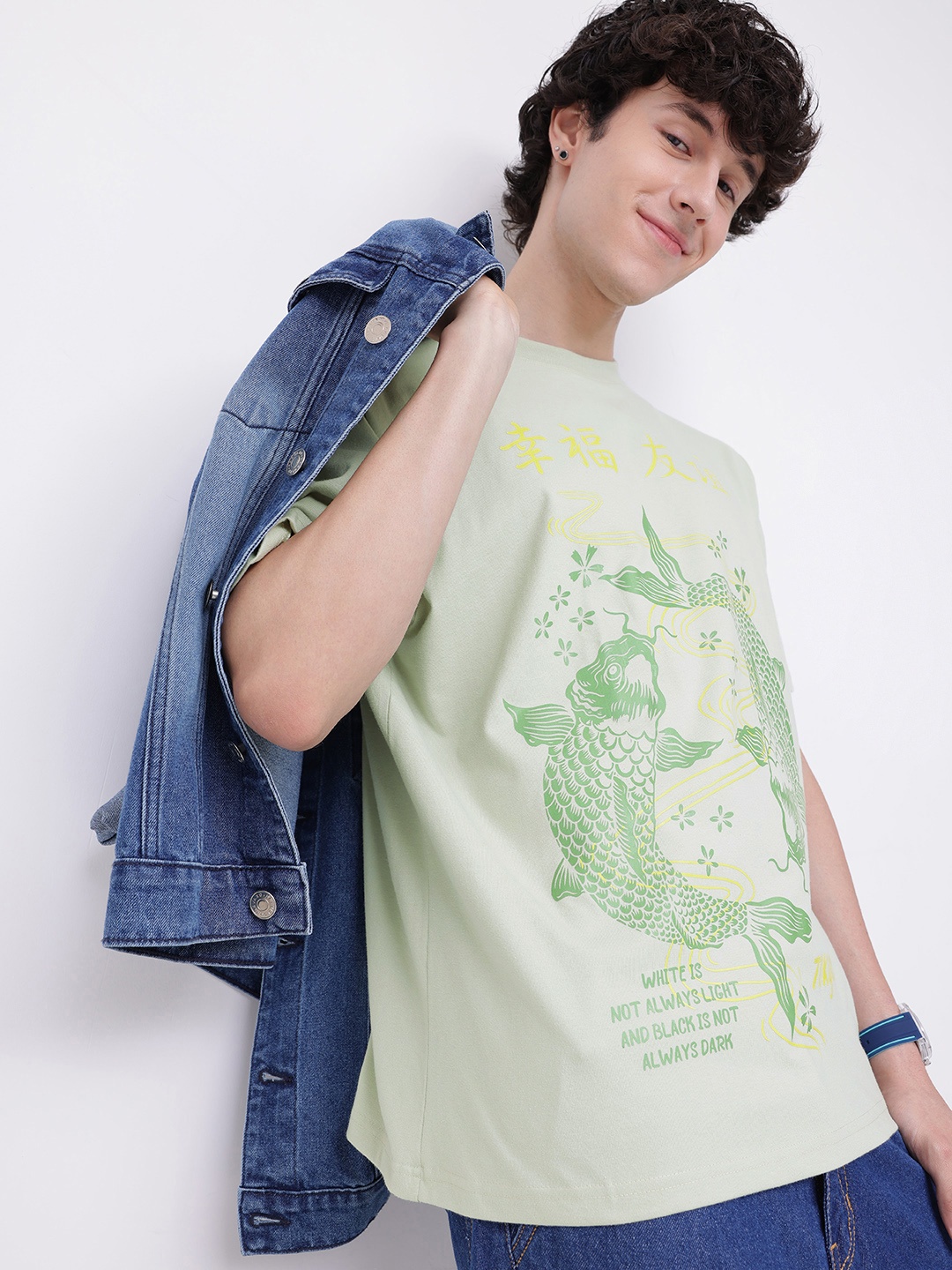 

Kook N Keech Graphic Printed Drop-Shoulder Sleeves Relaxed Fit T-shirt, Green