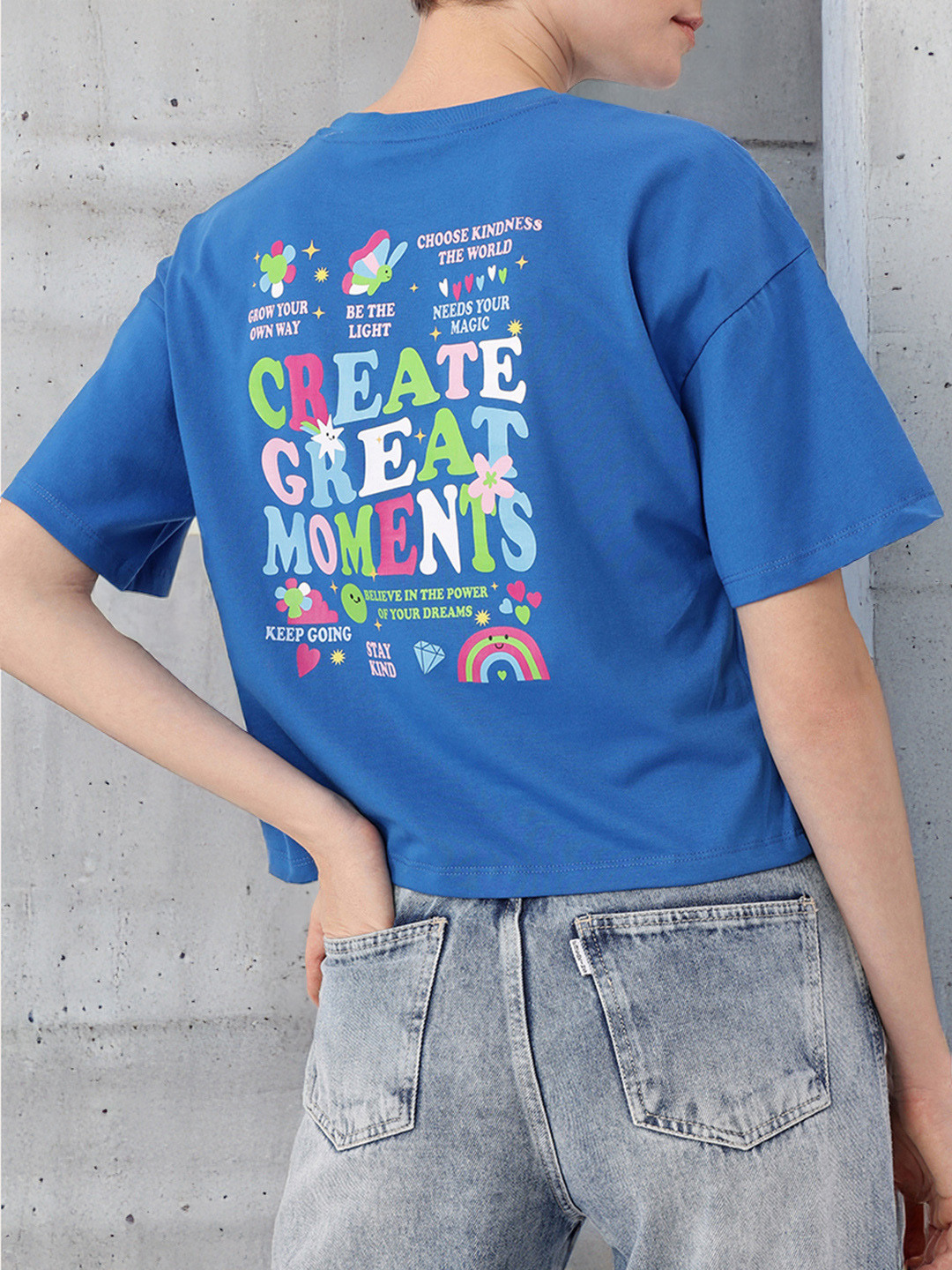 

DressBerry Fun Magic Printed Boxy Fit Crop T-shirt, Blue