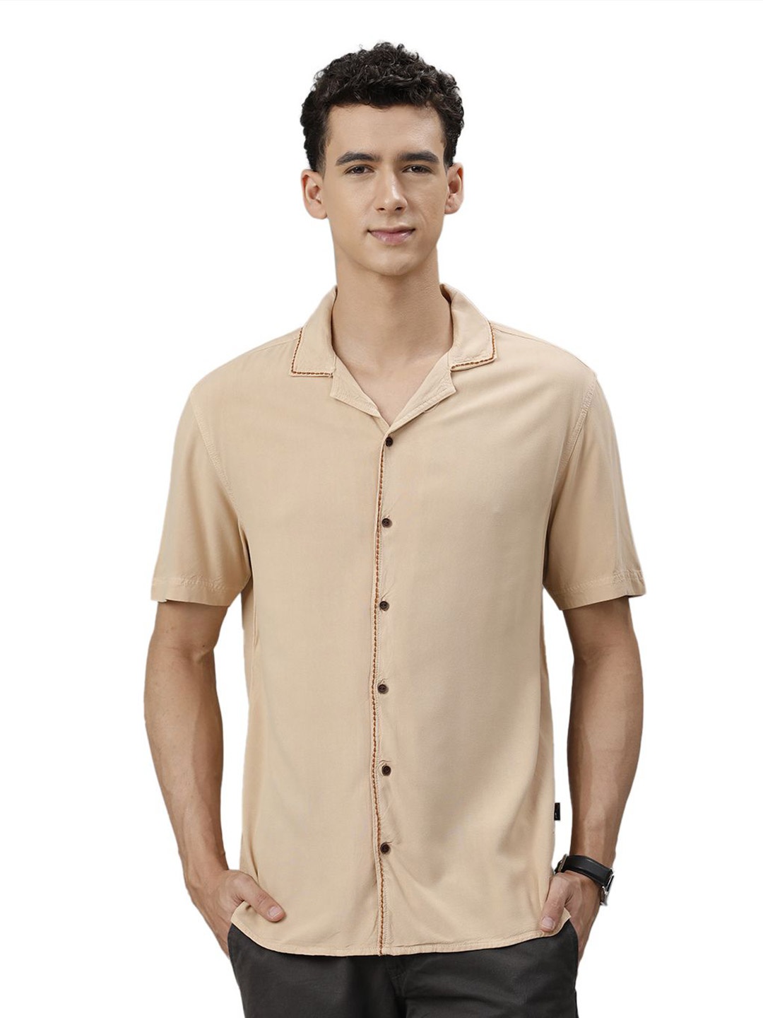 

IDENTITI Men Slim Fit Opaque Casual Shirt, Beige