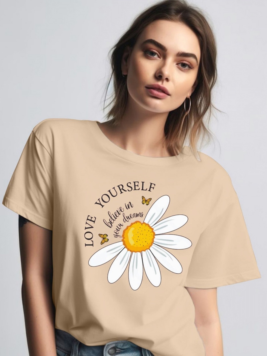 

Moda Rapido Women Printed Round Neck Tshirt, Cream