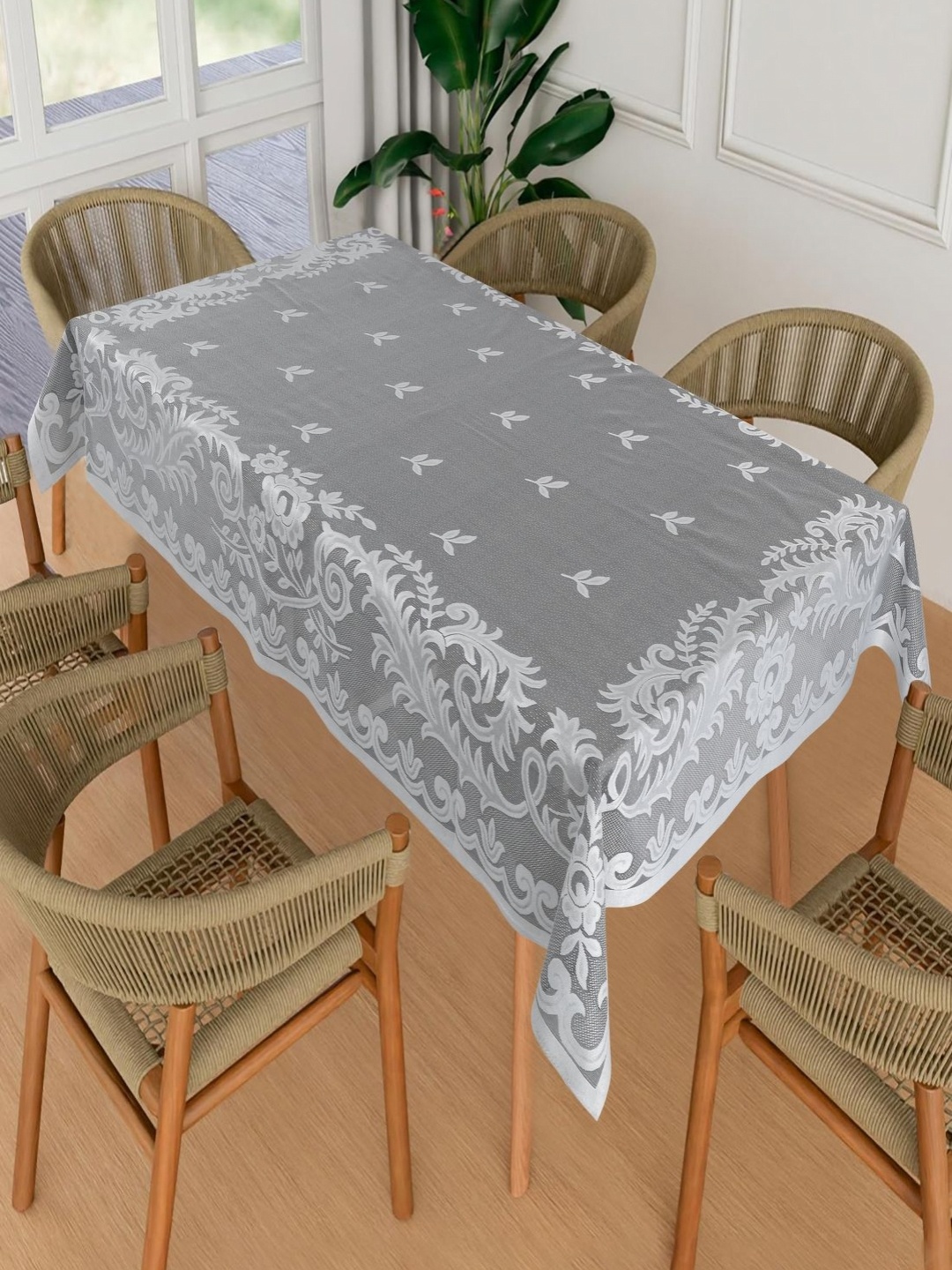 

Homerz Grey & White Floral Printed Cotton 6-Seater Table Cover