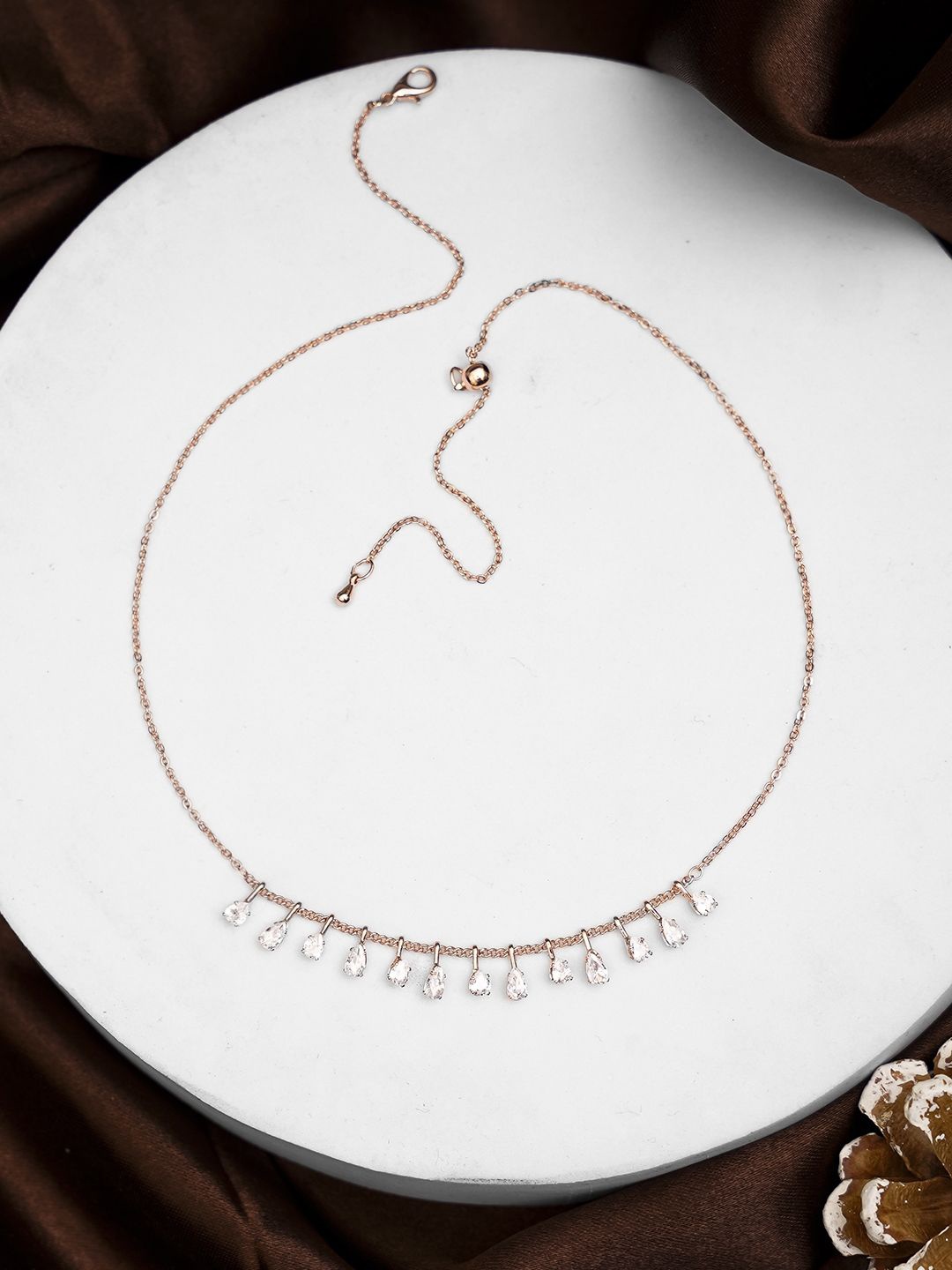 

SWASHAA Rose Gold-Plated Stainless Steel Artificial Stones Studded Necklace
